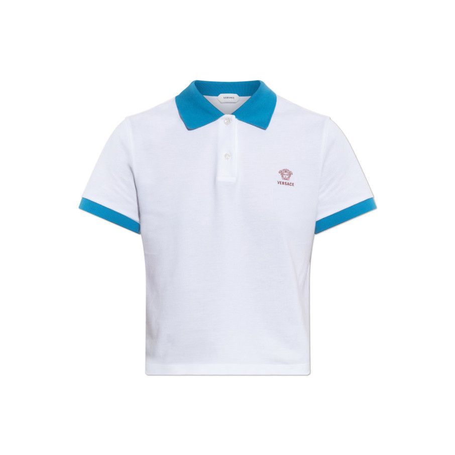 Versace VERSACE White Embroidered Cotton Polo Shirt New & Authentic Size M / US 6-8 / IT 42-44 - 1 Preview