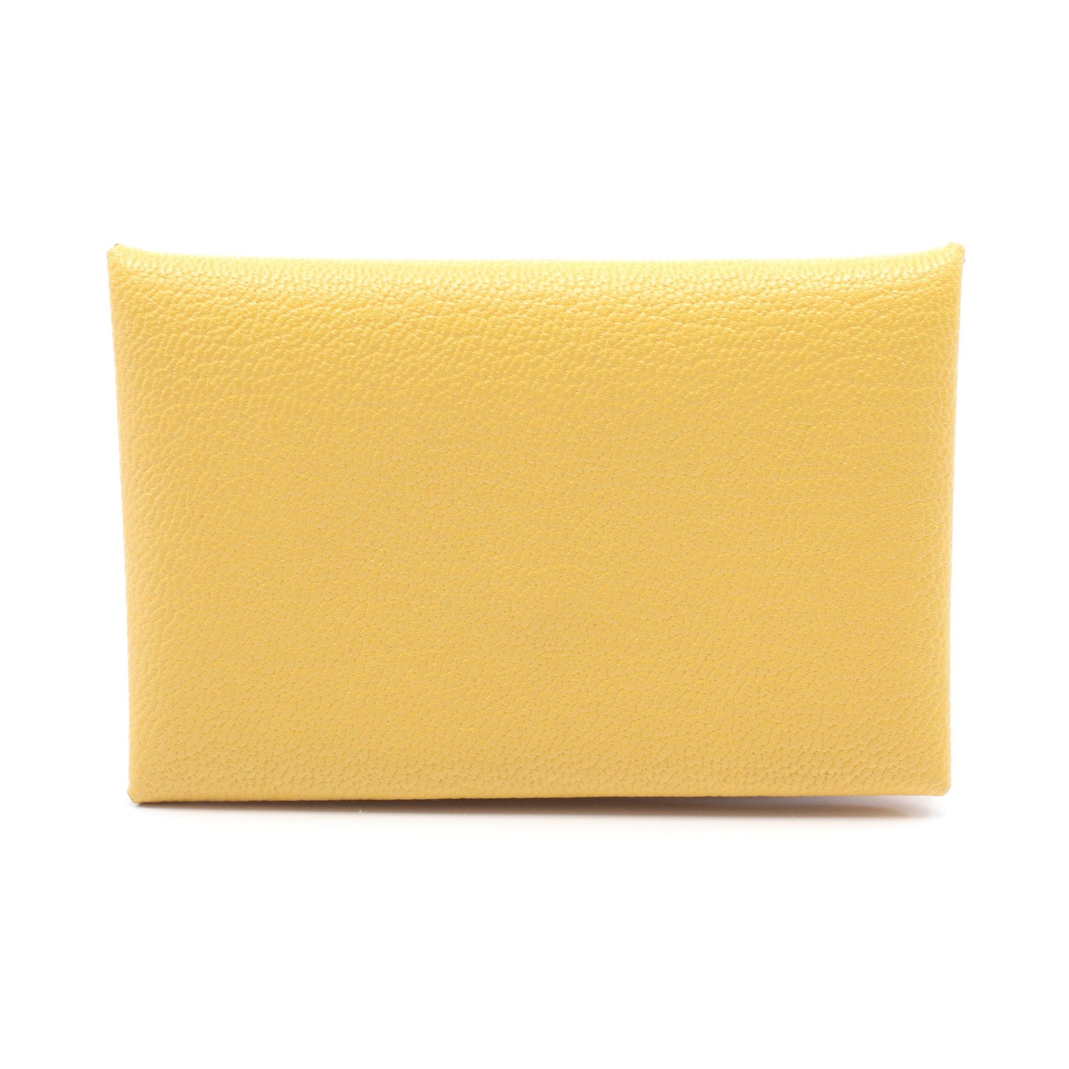 Hermes Calvi Verso Sun Blue Frida Coin Purse Chevre Yellow Silver Hardware, Women's