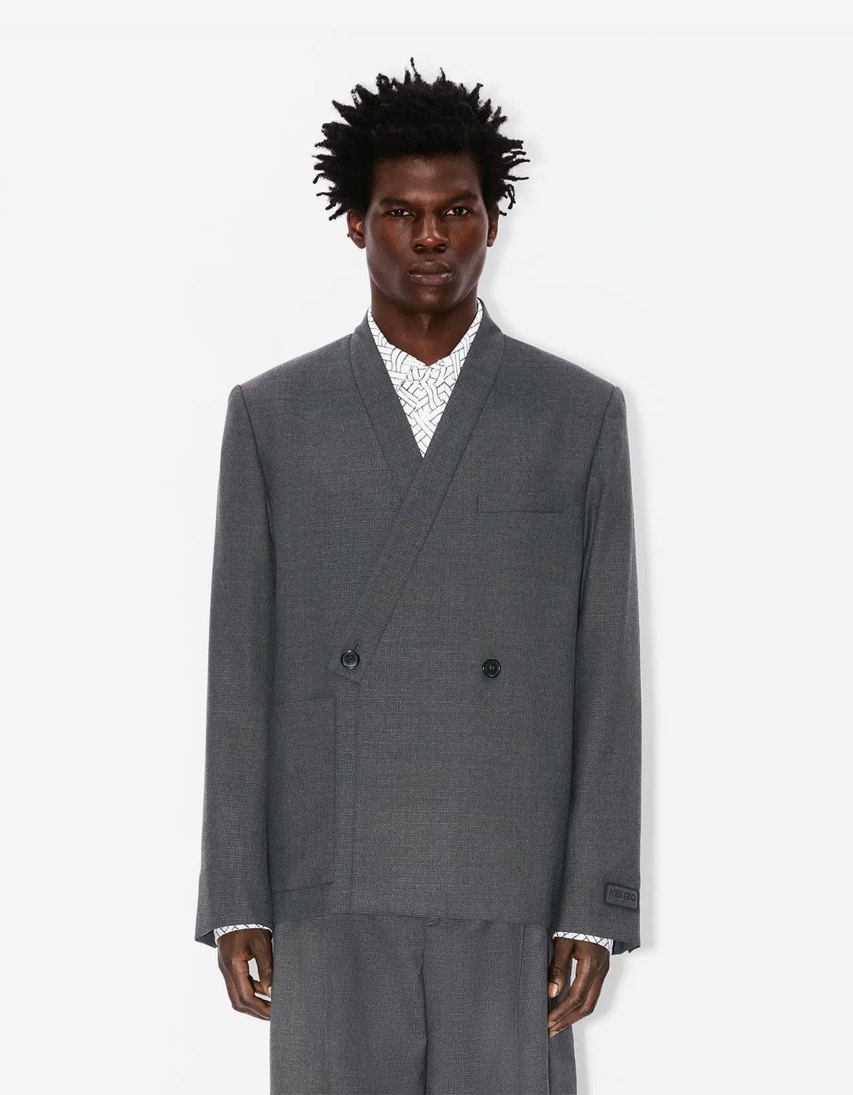Kenzo KENZO Weave Taupe Wool Jacquard Kimono Jacket SIZE 48 Size US M / EU 48-50 / 2 - 2 Thumbnail