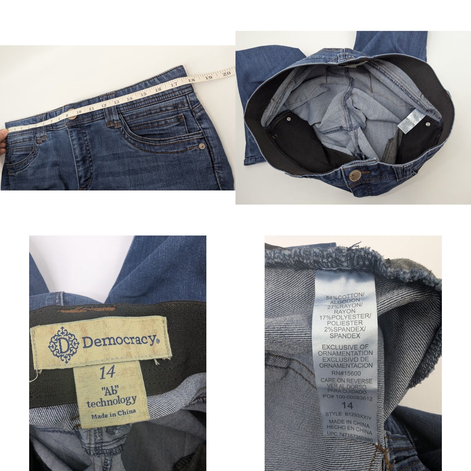Vintage DEMOCRACY Jeans Women's Size 14 Blue Skinny Mid Rise 5-Pocket Denim Assembly: Button, Zipper, Stretch, Machine Washable Womens Size 36" / US 14 / IT 50 - 8 Thumbnail