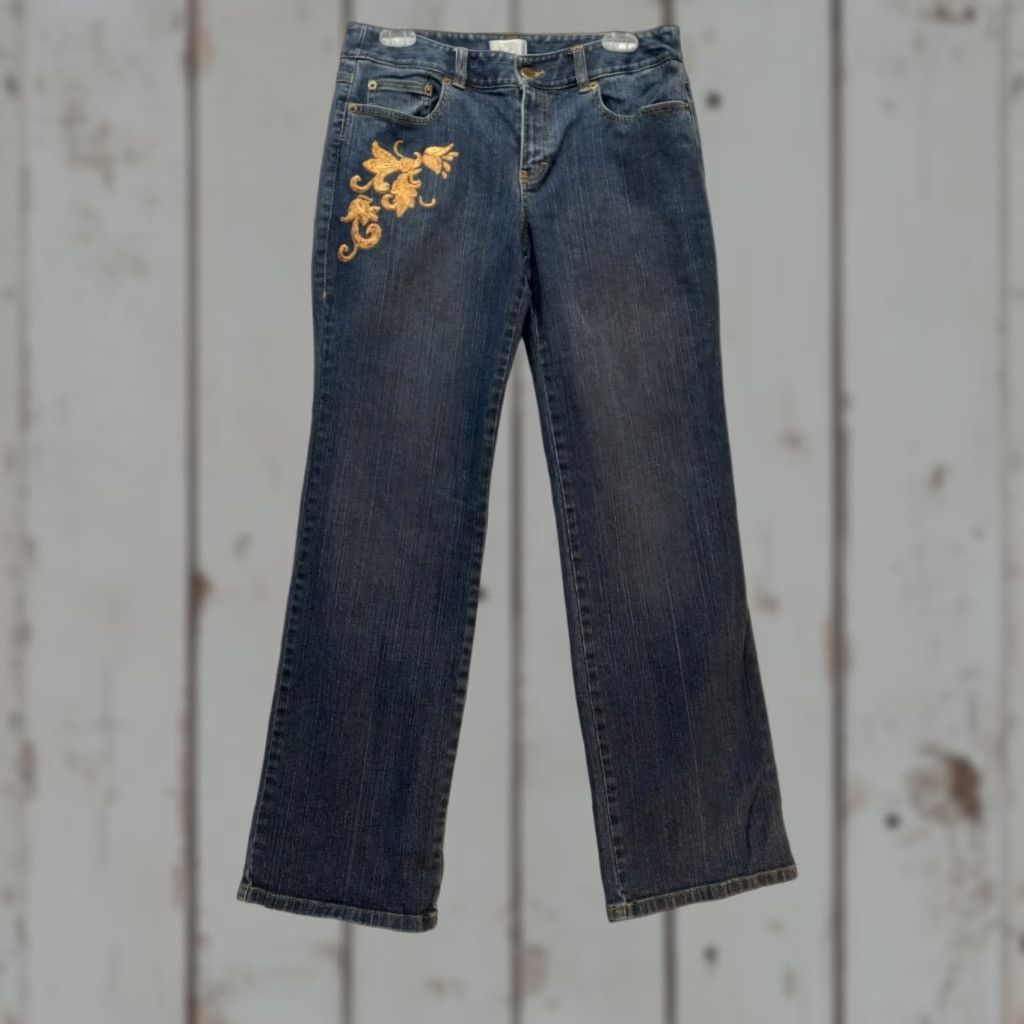 Ann Taylor Ann Taylor LOFT Jeans Women's 6 Bootcut Low Rise Floral Embroidered Dark Wash Jeans Size 28" / US 6 / IT 42 - 1 Thumbnail