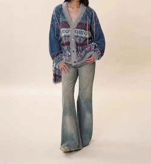Japanese Brand × Vintage Vintage bow jacquard knitted cardigan sweater Size M / US 6-8 / IT 42-44 - 2 Thumbnail