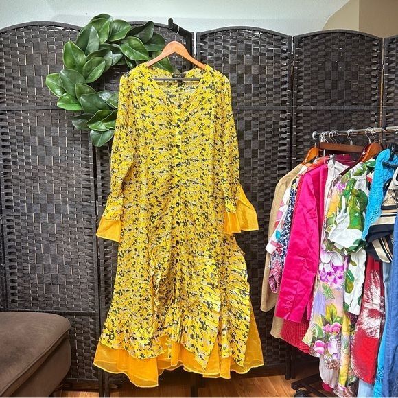 Other Jenny T golden yellow navy blue frilly Aline dress ruched pl Size XL / US 12-14 / IT 48-50 - 1 Thumbnail