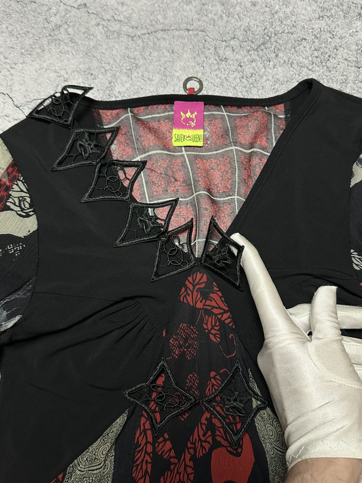 Jean Paul Gaultier Save The Queen Silk Mesh Printed Dress Top Size L / US 10 / IT 46 - 8 Thumbnail