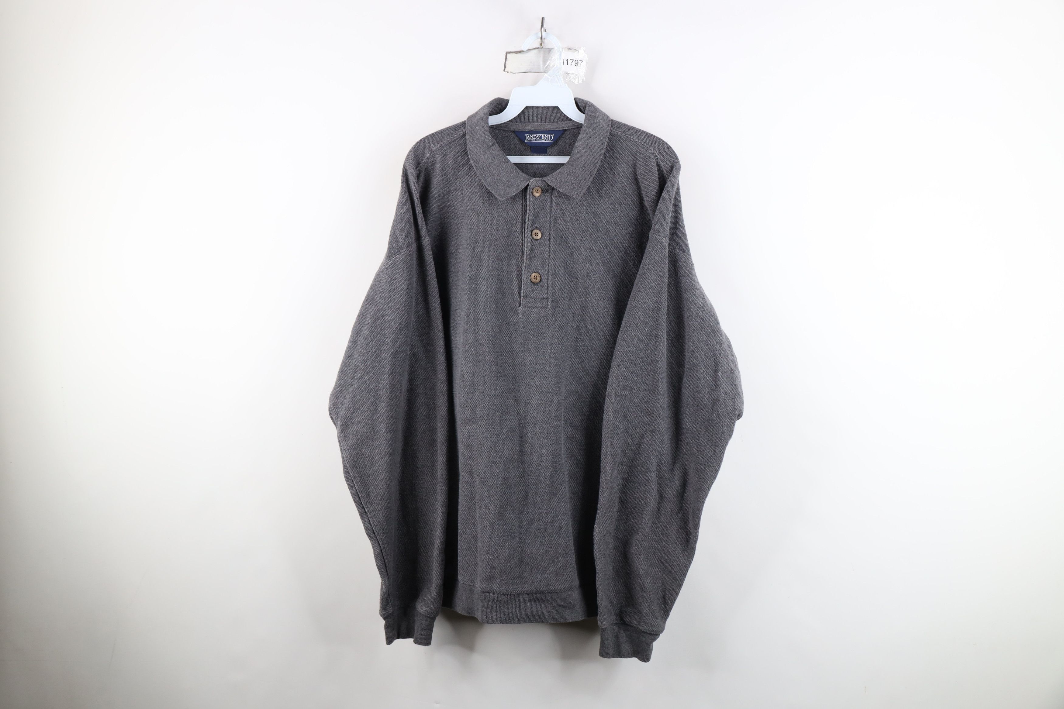 Lands' End Vintage 90s Lands End Heavyweight Weave Long Sleeve Polo USA Size US XL / EU 56 / 4 - 1 Thumbnail