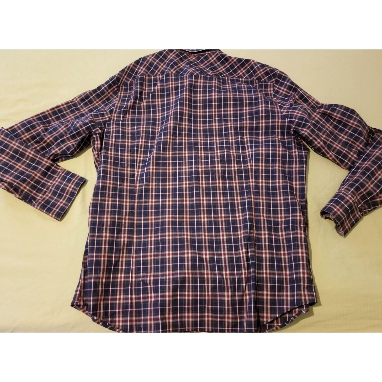 Banana Republic Banana Republic Shirt Mens XL Plaid Dress Slim Navy Button Cotton Size 46R - 8 Thumbnail