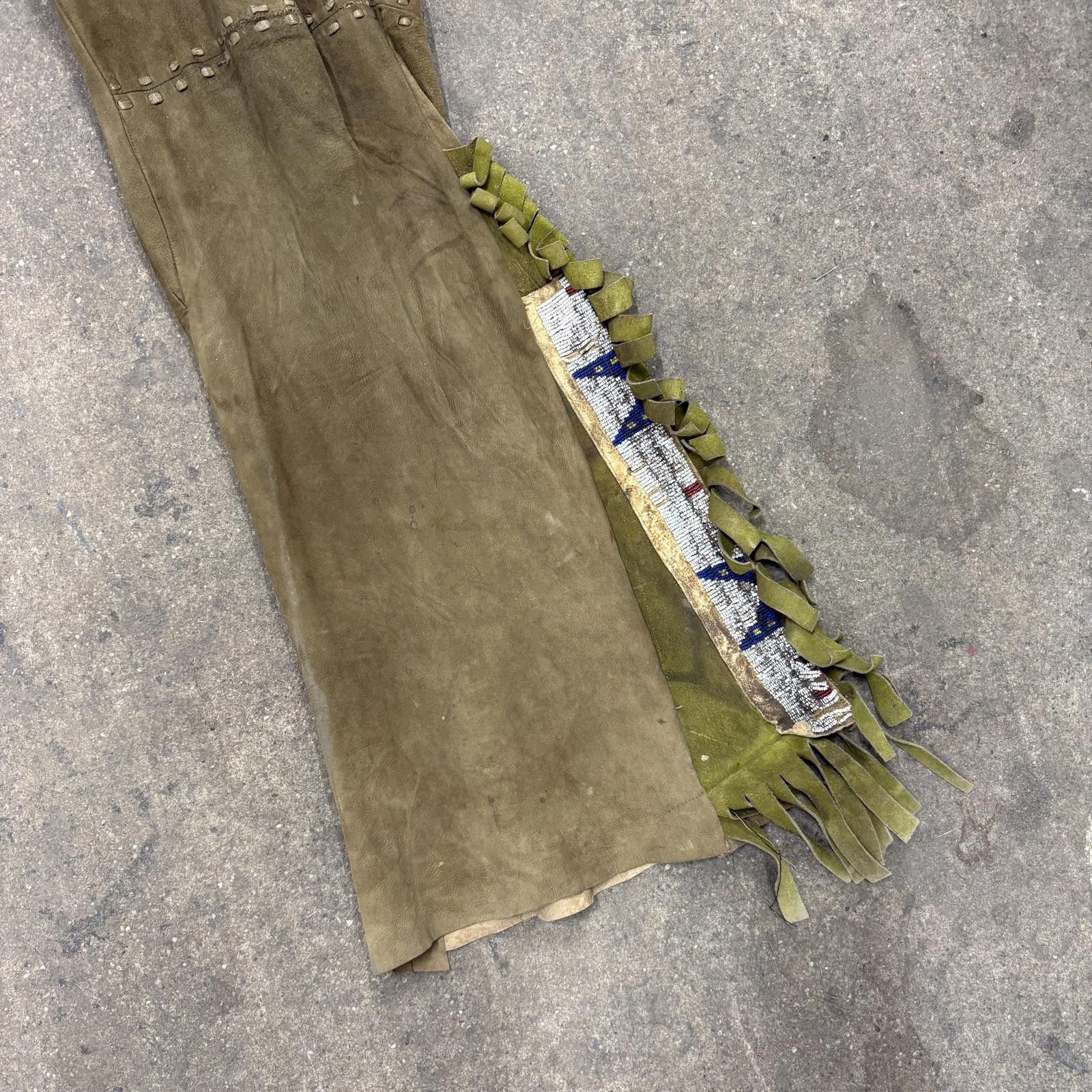 Other Vintage 40s/50s Suede Western Beaded Fringe Trousers Size US 34 / EU 50 - 8 Thumbnail