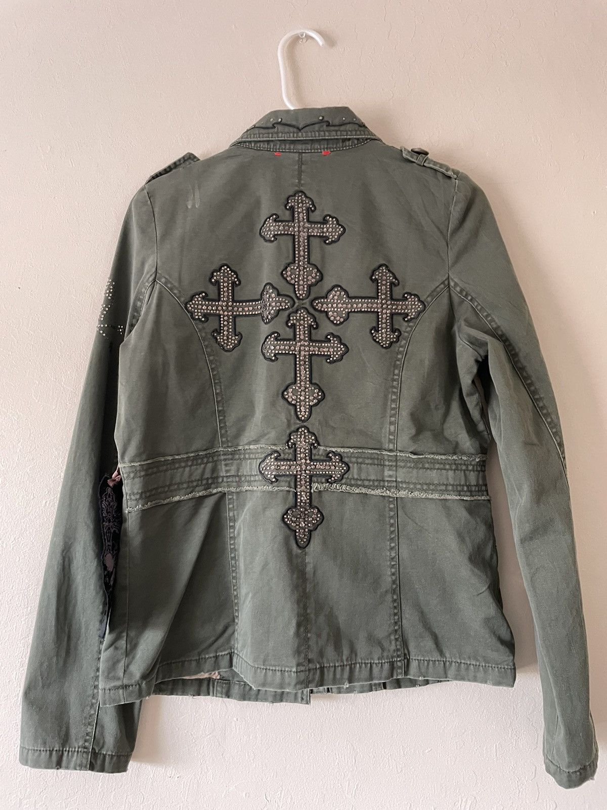 image of If Six Was Nine x Seditionaries Miss Me Studded Military Jacket in Green, Men's (Size Small)