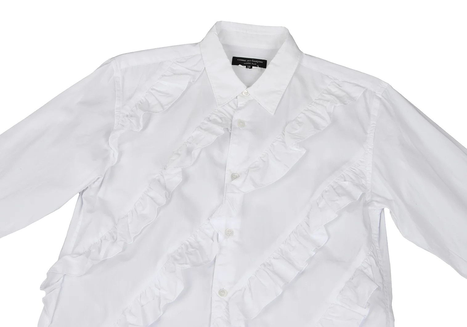 Comme des Garcons Homme Plus Bias Frill Cotton Shirt in White, Size XS Size US XS / EU 42 / 0 - 2 Thumbnail