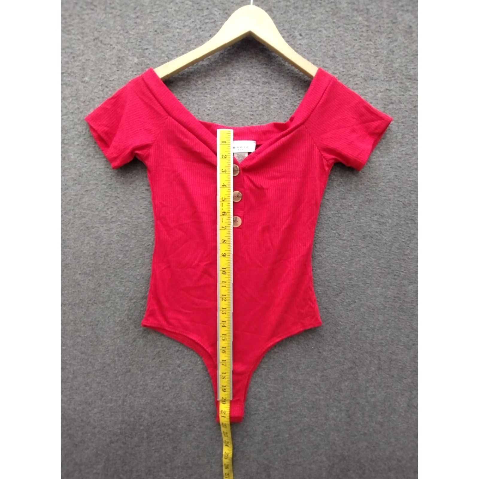 Vintage MAGIA Bodysuit Shirt Red M Womens 3 Button Drop Ribbed Short Sleeve Solid 90s? Size M / US 6-8 / IT 42-44 - 3 Thumbnail