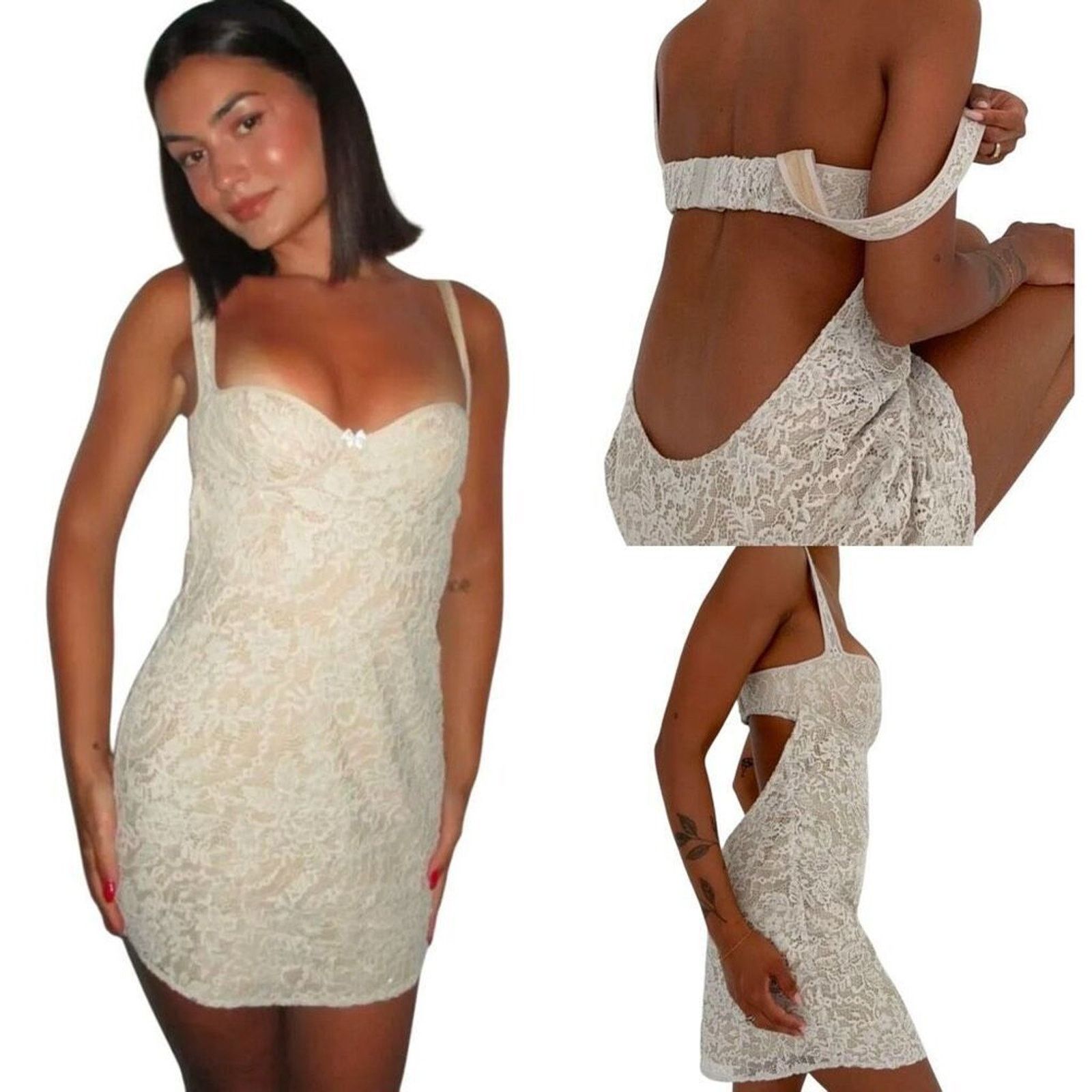 Other Rumored Loverboy Mini Dress Cream Lace MEDIUM Croquette Size M / US 6-8 / IT 42-44 - 1 Thumbnail