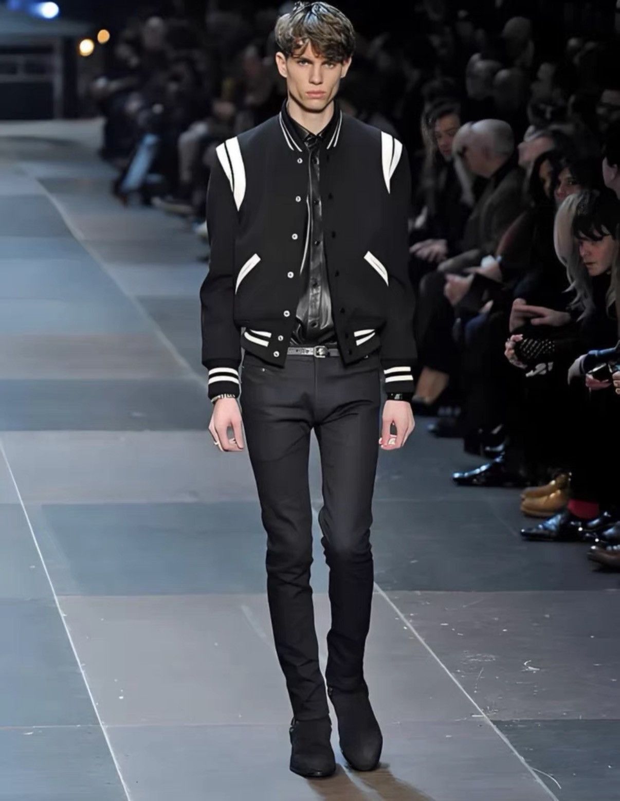 Saint Laurent Paris Saint Laurent (SLP) 15FW Leather-Paneled Varsity Jacket Size US S / EU 44-46 / 1 - 8 Thumbnail