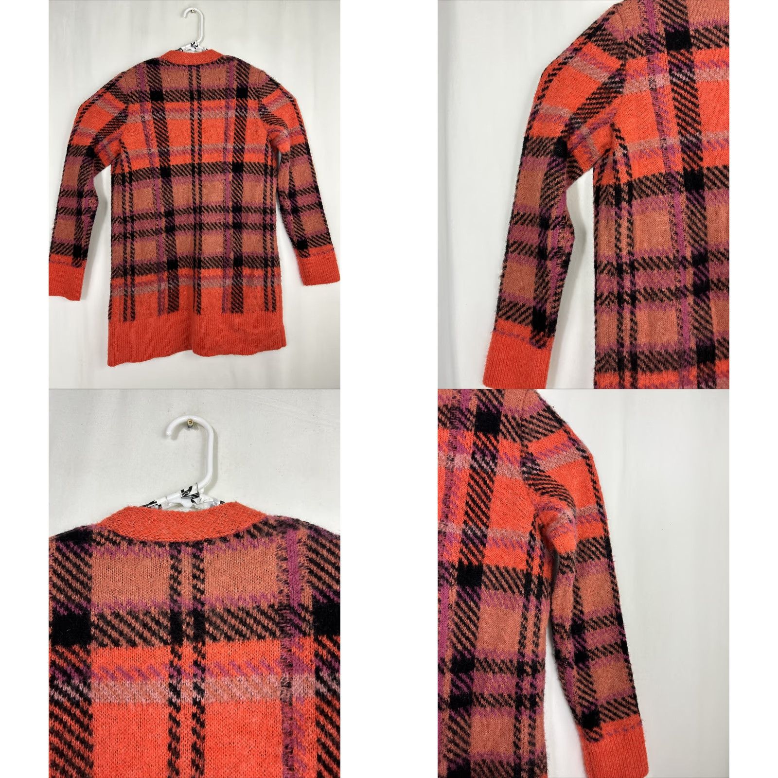 Lucky Brand Lucky Brand Sweater Cardigan Womens Small Red Plaid Long Sleeve Acrylic Wool Pockets Size S / US 4 / IT 40 - 9 Thumbnail