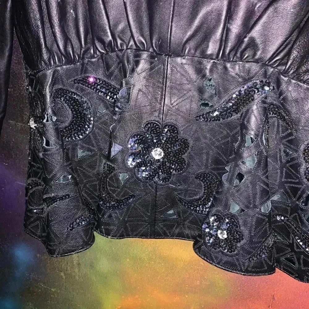 Designer Vintage leather jacket with sequin detail Size M / US 6-8 / IT 42-44 - 8 Thumbnail