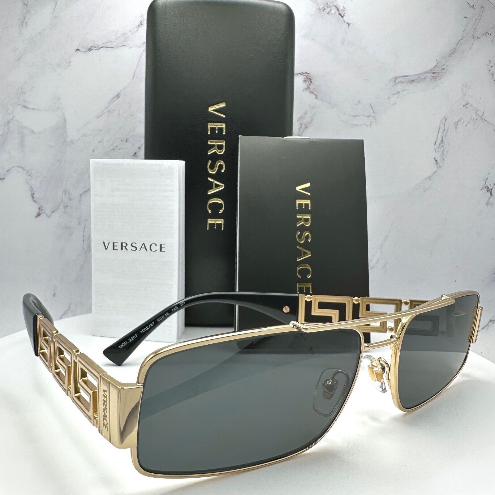 Versace Versace Sunglasses Gold Rectangle Metal Logo Black Retro Size ONE SIZE - 13 Thumbnail