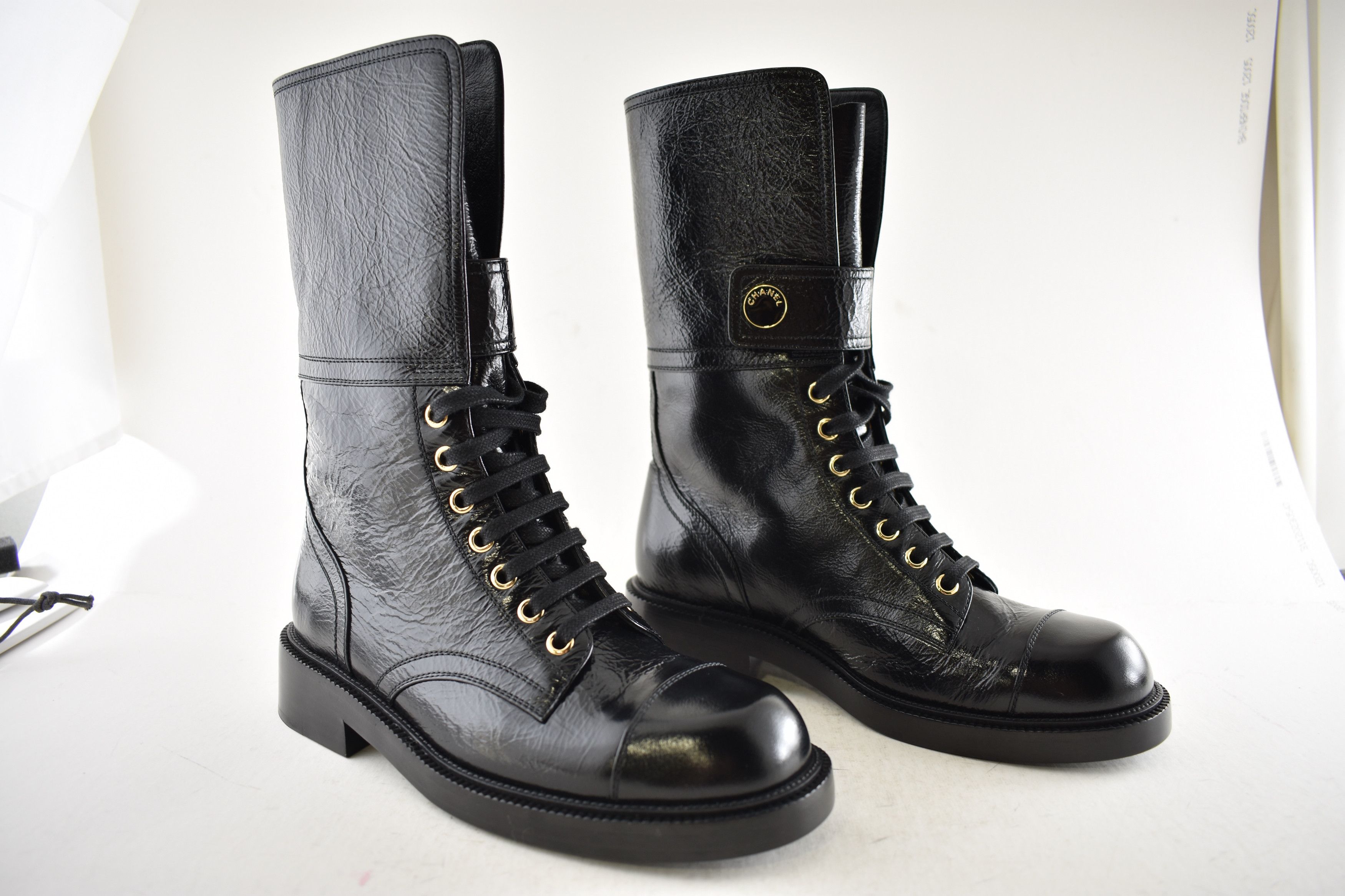 Chanel Chanel 24B Logo Combat Lace Up Tie Military Tall Boots 37.5 Size US 7.5 / IT 37.5 - 3 Thumbnail