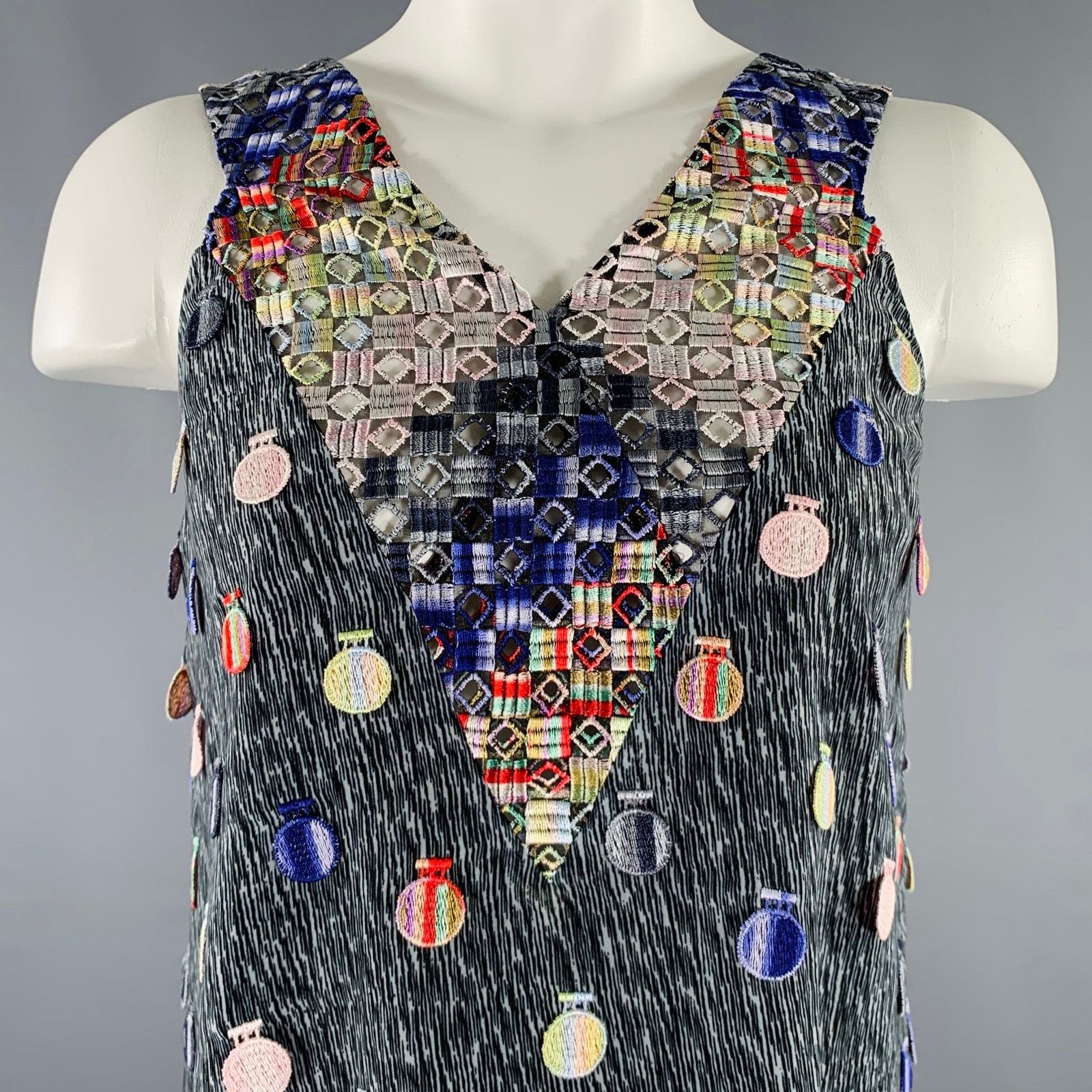 Other 4 Blue Multi Color Polyester Embellishment Casual Top Size S / US 4 / IT 40 - 2 Thumbnail
