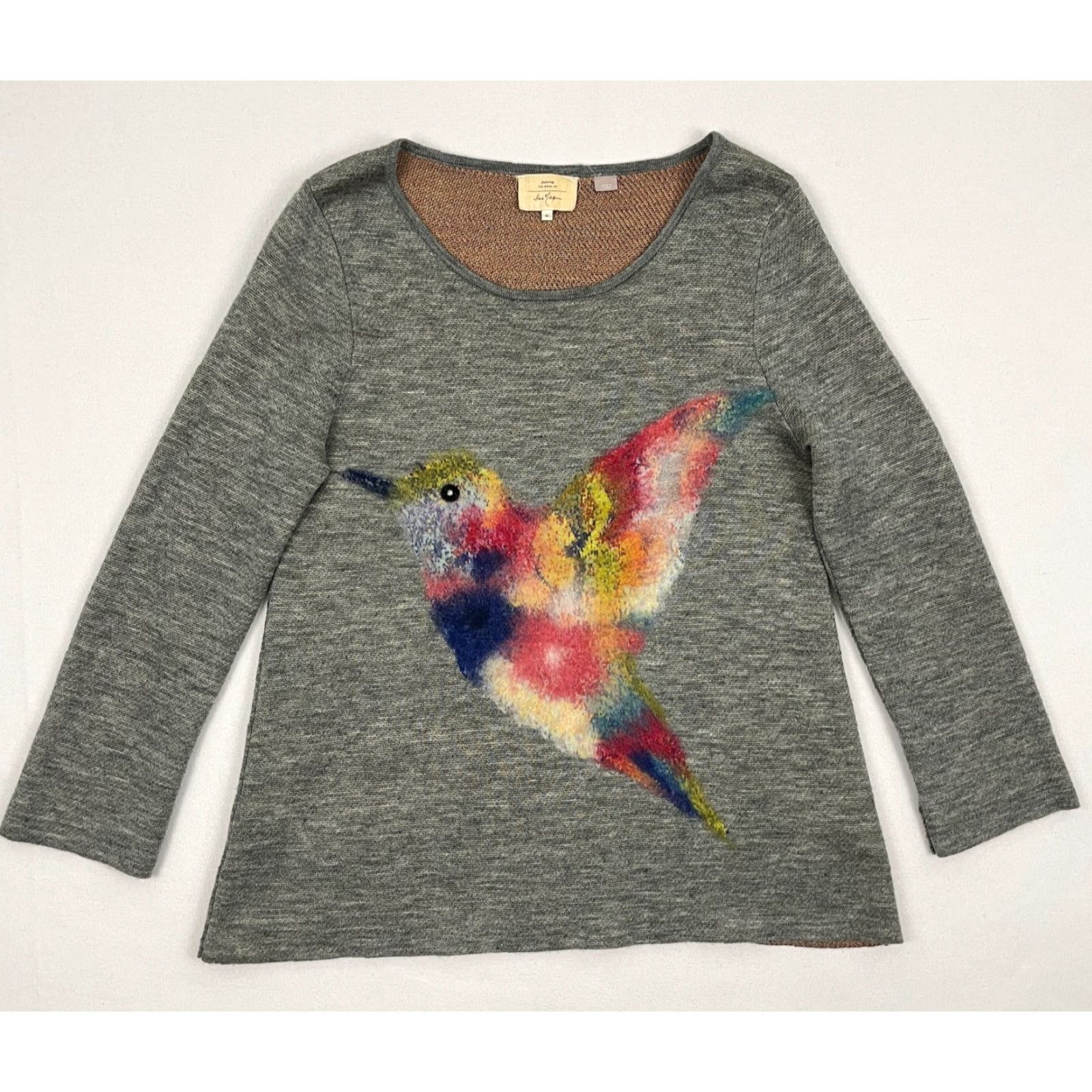 Anthropologie VINTAGE Anthropologie Starla Hoffman Sweater Womens M Gray Felted Wool Hummingbird Artsy Size M / US 6-8 / IT 42-44 - 2 Thumbnail