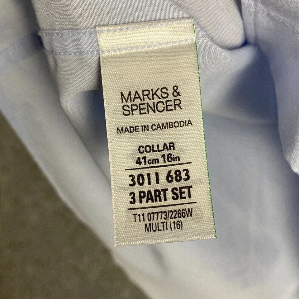 Marks & Spencer Marks & Spencer Dress Shirt Men's 16 41 Long Sleeve Blue Size US L / EU 52-54 / 3 - 4 Thumbnail