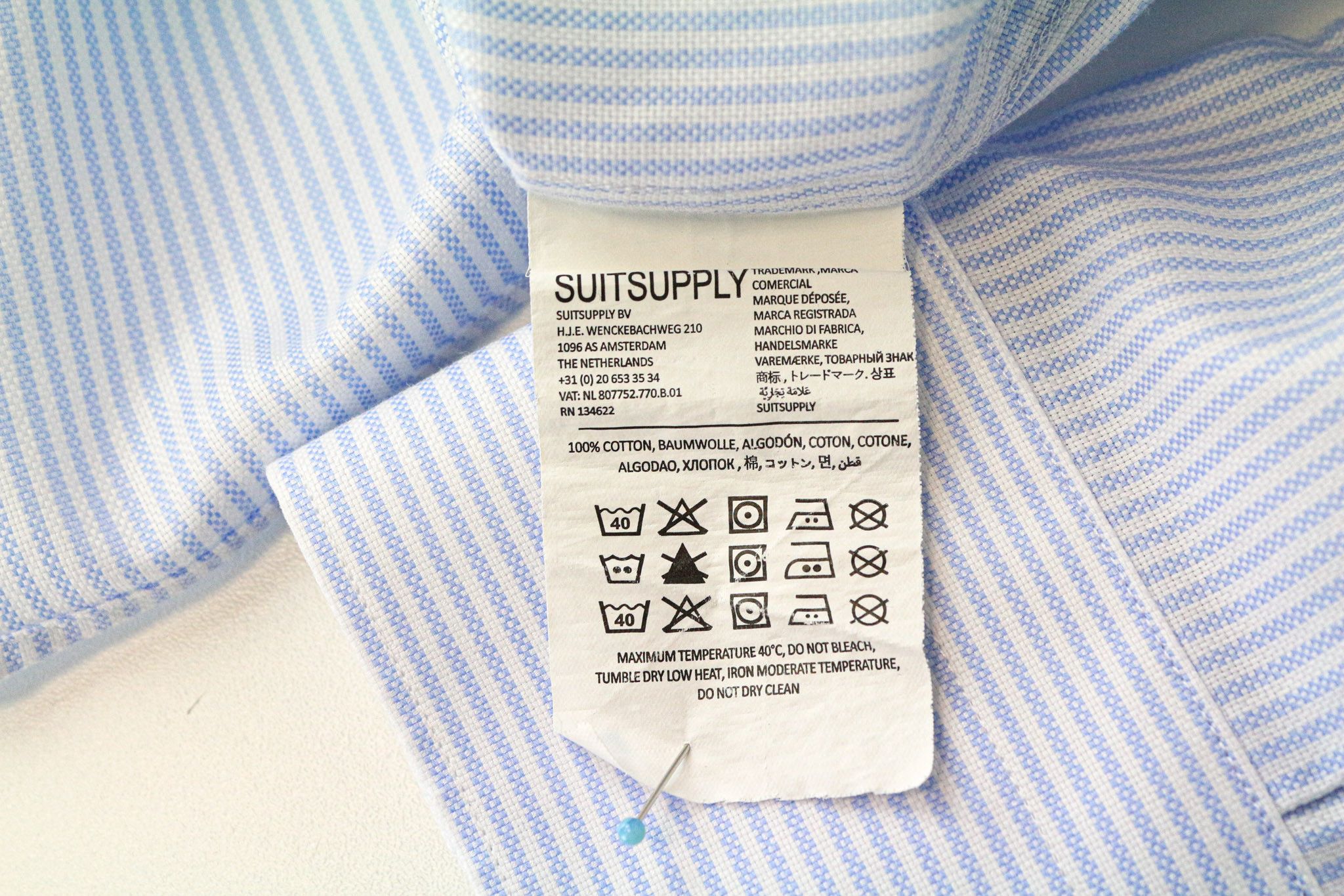 Suitsupply 37/14 1/2 Extra Slim Blue Cotton Striped Cutaway 78786 Size 38R - 6 Thumbnail