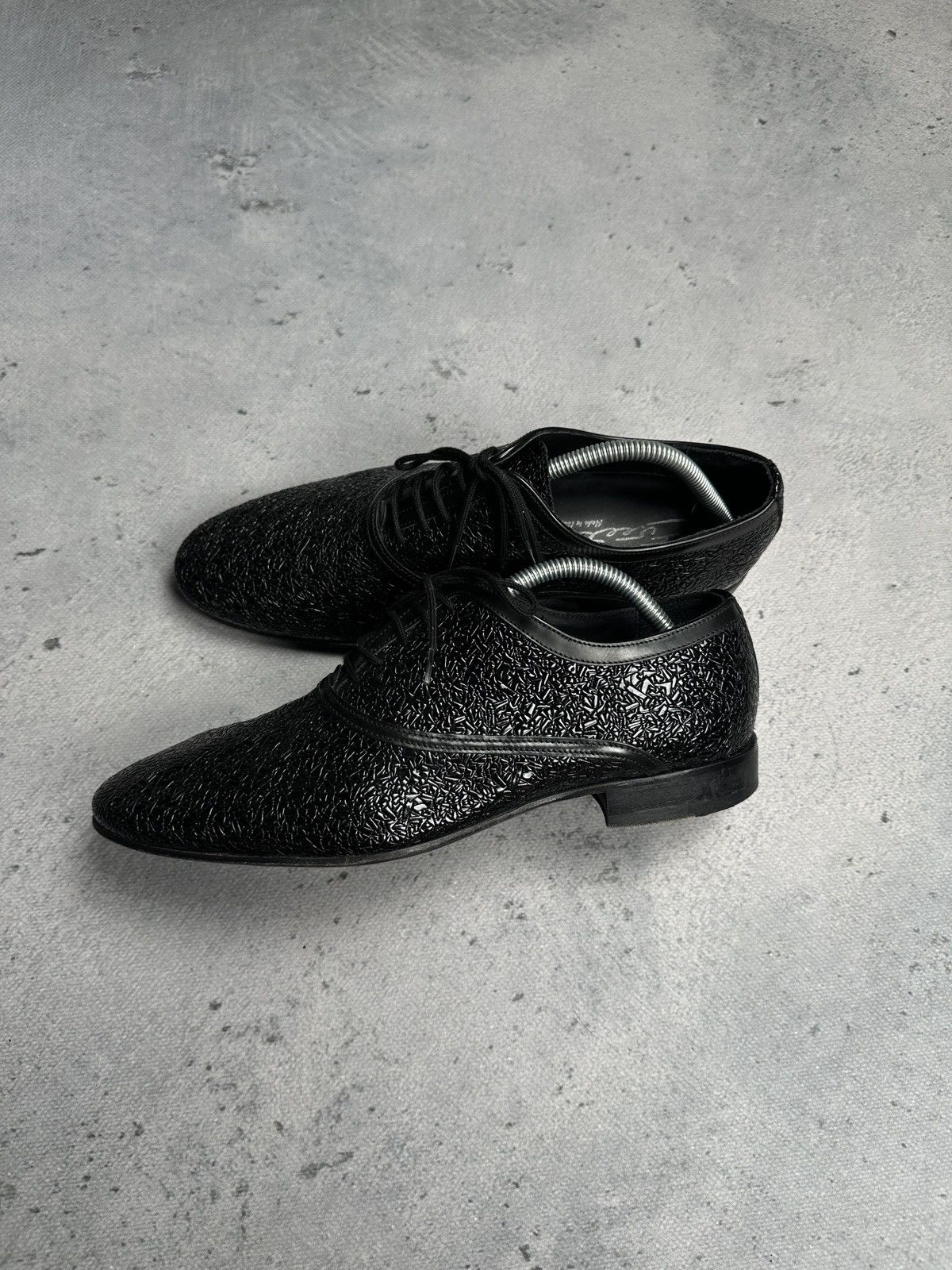 Genuine Leather Eveet Made in Italy Textured Black Derby Shoes Vero Cuoio Size US 9 / EU 42 - 2 Thumbnail