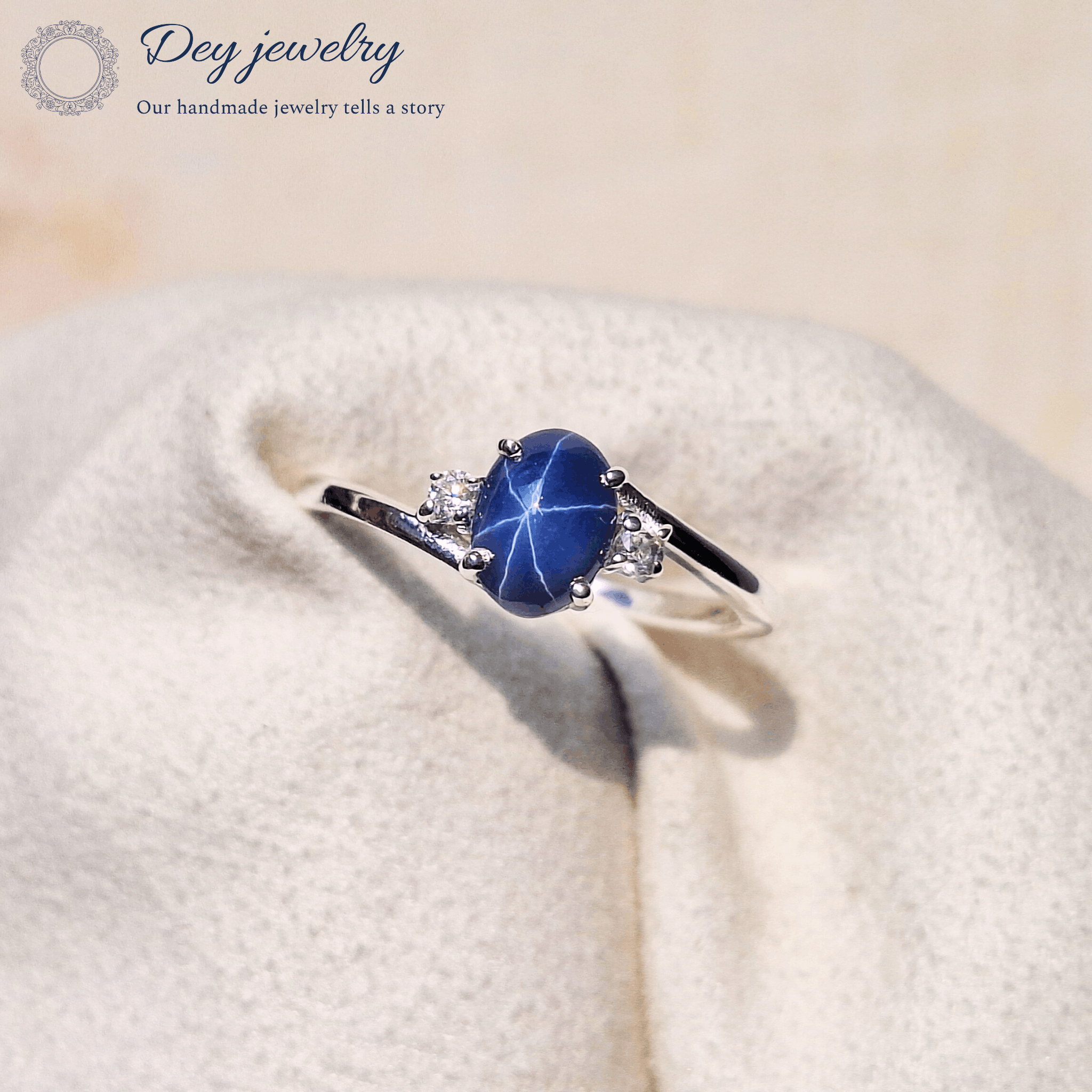 Other Blue Star Sapphire Gemstone Silver Engagement Ring for Gift Size ONE SIZE - 2 Thumbnail
