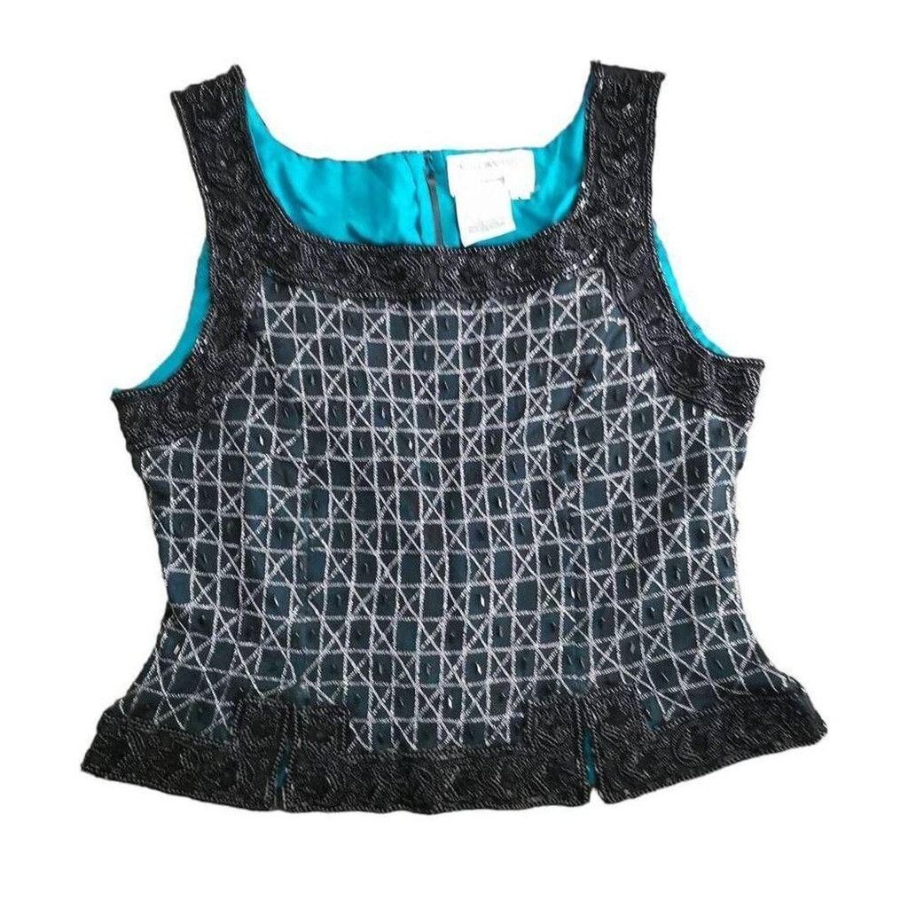 Vintage Vintage Teal Silk Sleeveless Top Hand Embellished Size L / US 10 / IT 46 - 7 Thumbnail