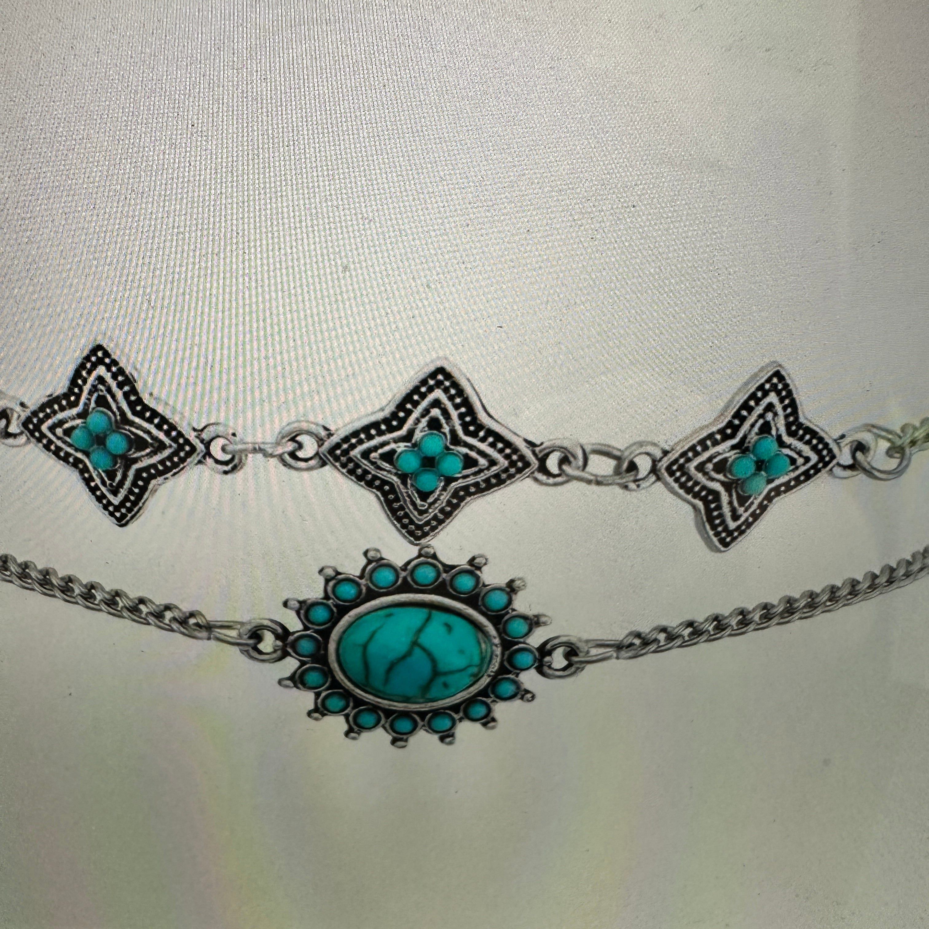 Other Bohemian Vintage Turquoise and Stainless Steel Floral Bracel Size ONE SIZE - 9 Thumbnail