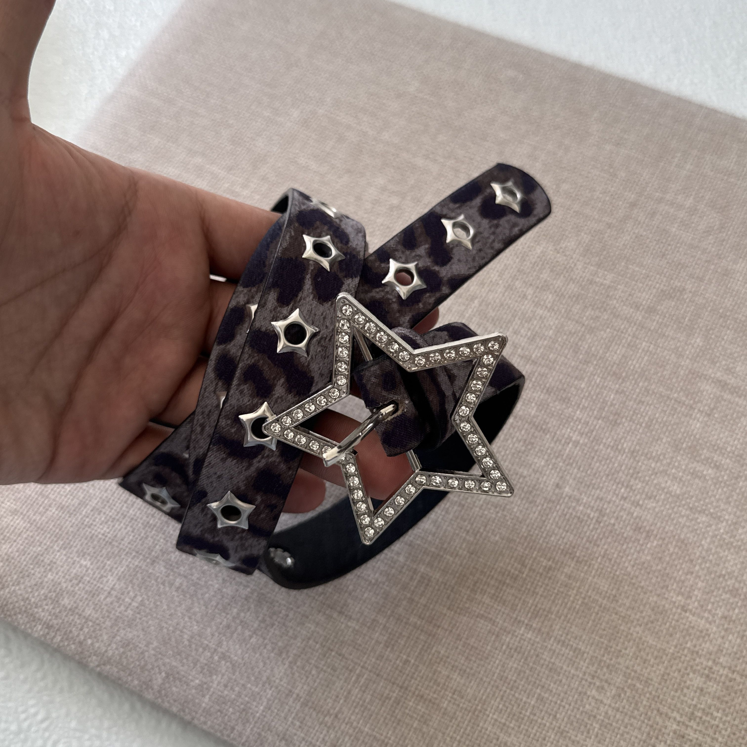 Other Gray Leopard Star Buckle Belt Y2K Rhinestone Studded Belt Size ONE SIZE - 1 Thumbnail