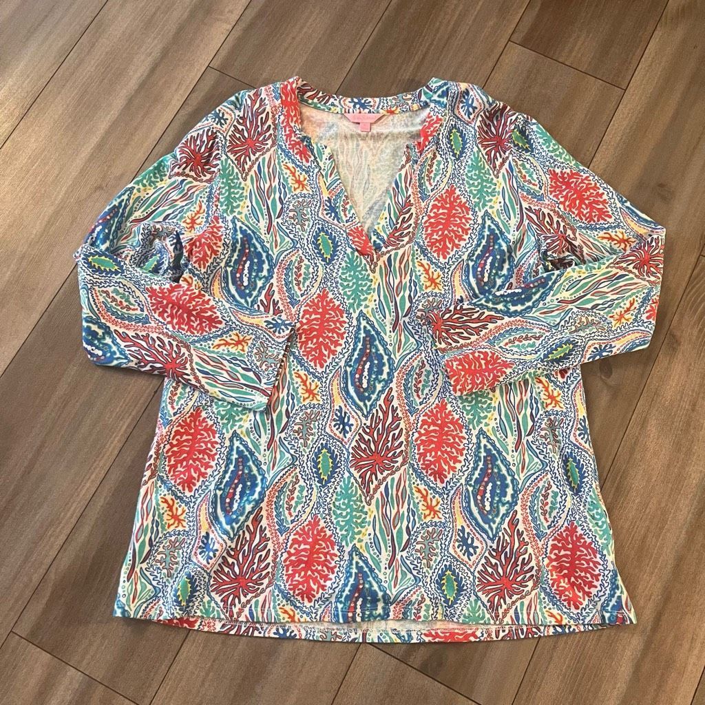 Lilly Pulitzer Lilly Pulitzer Multi-Color Pattern Blouse Women XL Bin J-16 Size XL / US 12-14 / IT 48-50 - 1 Thumbnail