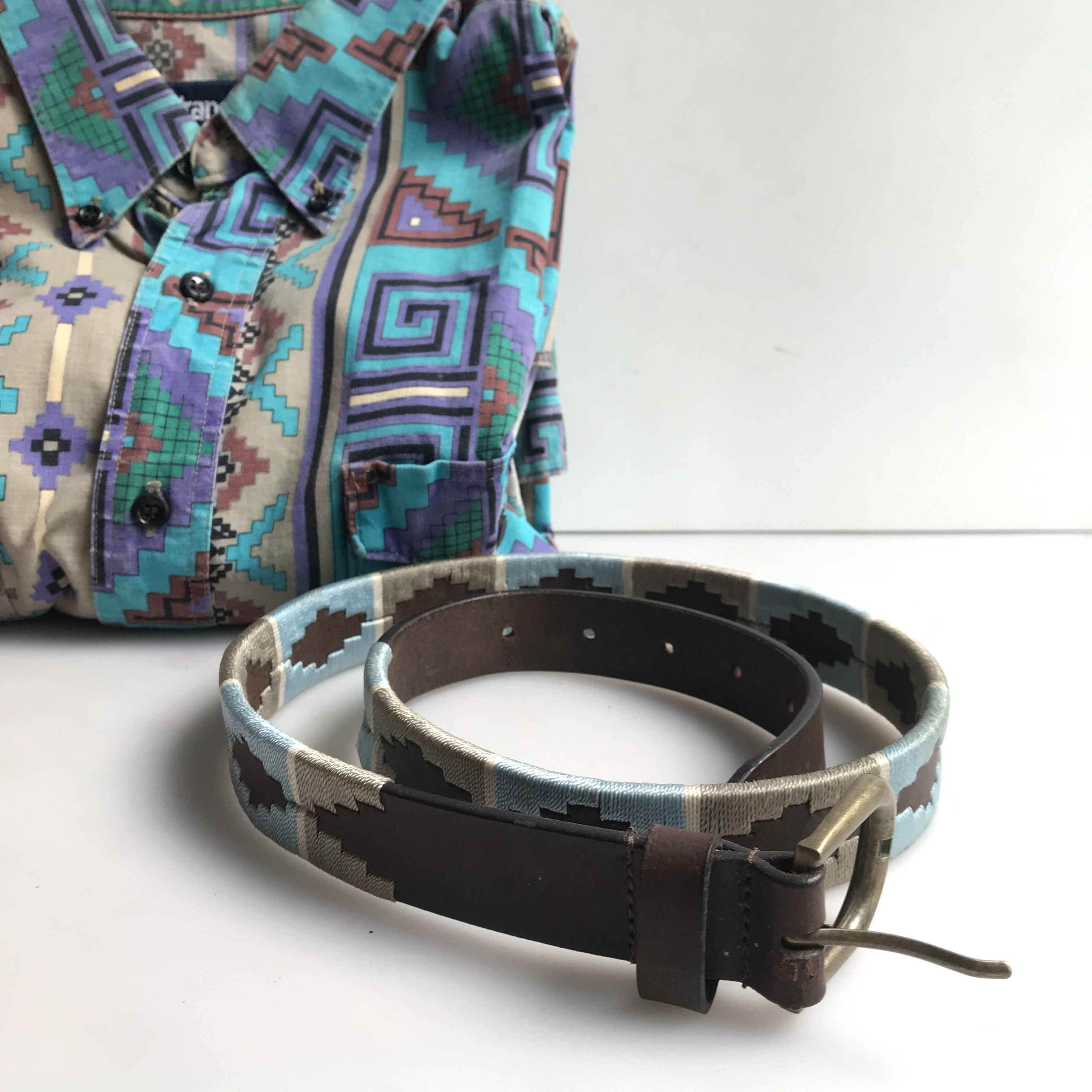 Vintage Vintage Aztec Navajo Brown Leather Belt size S Size ONE SIZE - 6 Thumbnail
