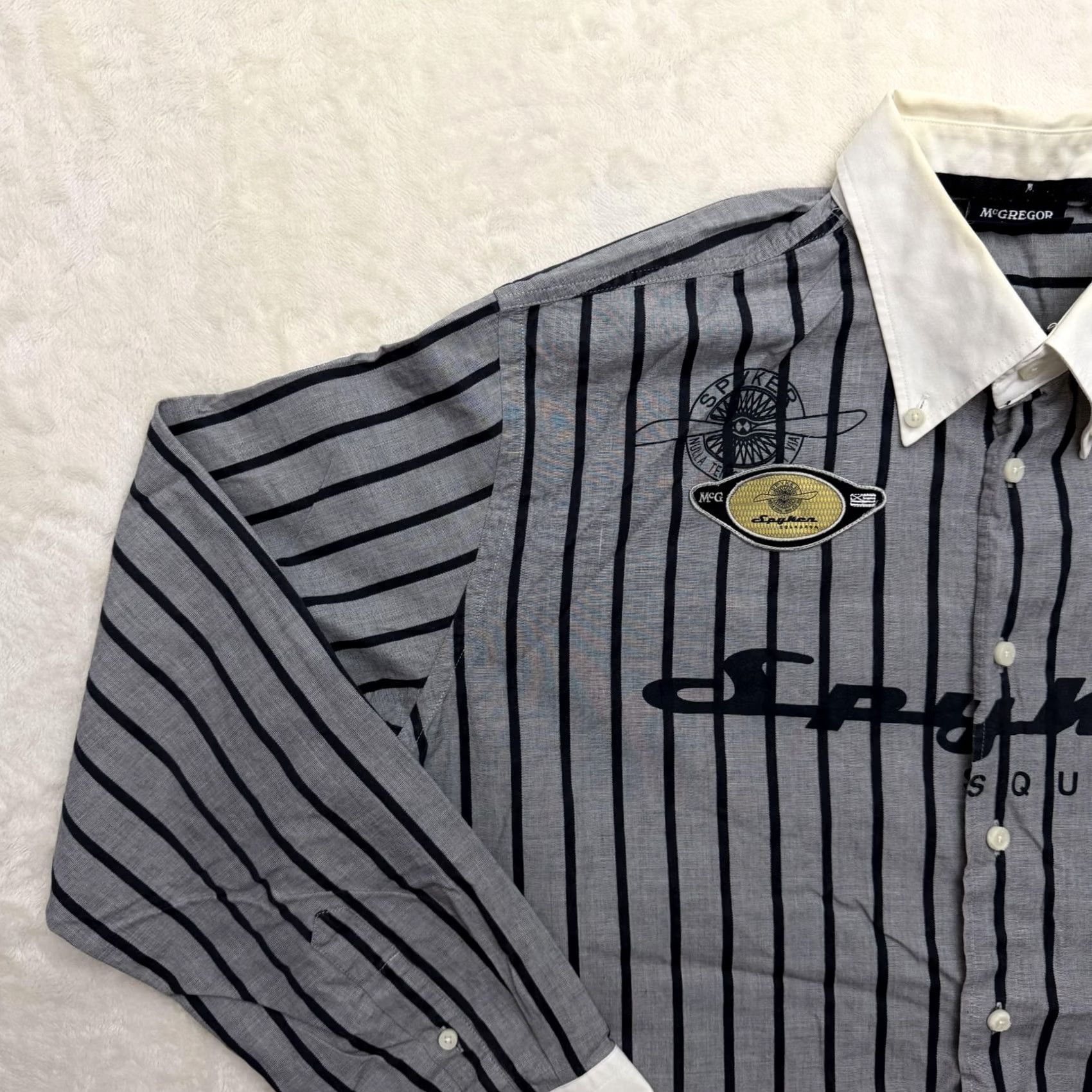 McGregor McGregor Shirt Mens XL Gray Navy Striped Button-Down Cotton Knit Embroidered Patches 24 Size US XL / EU 56 / 4 - 5 Thumbnail