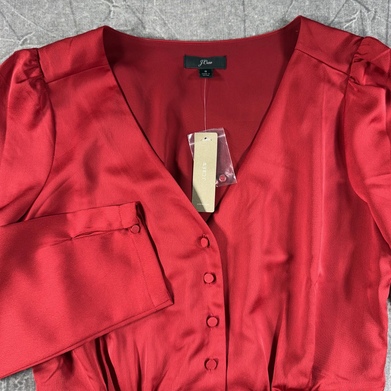 J.Crew J.Crew Blouse Women's 8 Red Button Front Peplum Top NWT Size M / US 6-8 / IT 42-44 - 1 Thumbnail