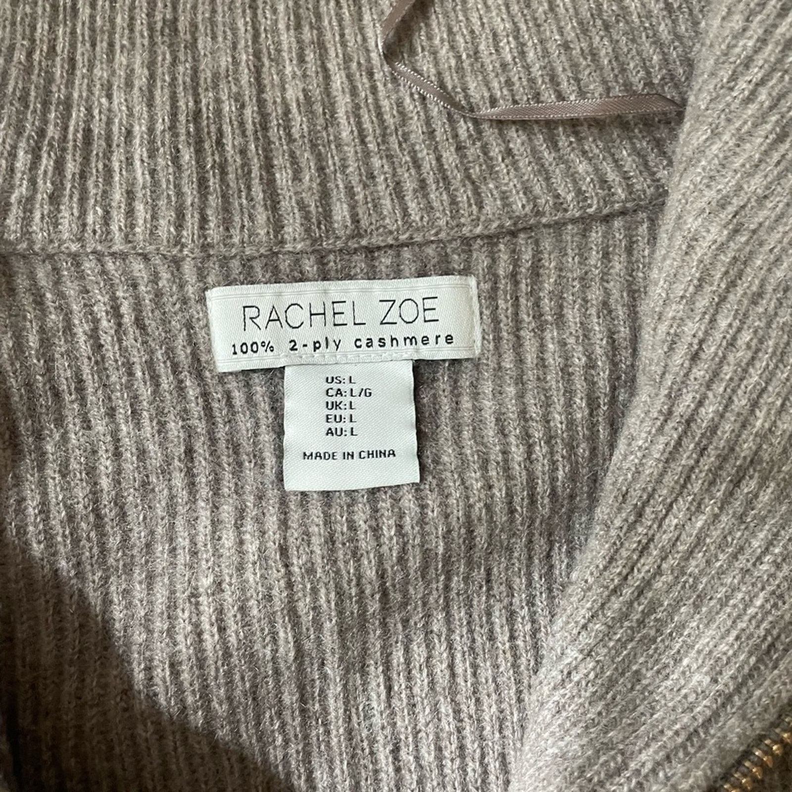 Rachel Zoe Ribbed 2-Ply Cashmere Sweater - Zip Neck from Rachel Zoe Size L / US 10 / IT 46 - 5 Thumbnail