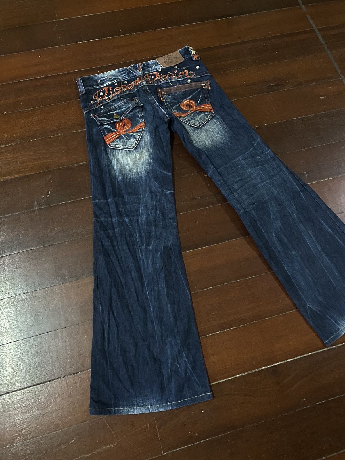 JNCO FIRE 🔥 RIOBERA DENIM FLARE JEANS LOW RISE EMBROIDERED STUDD Size 34" / US 12 / IT 48 - 15 Thumbnail