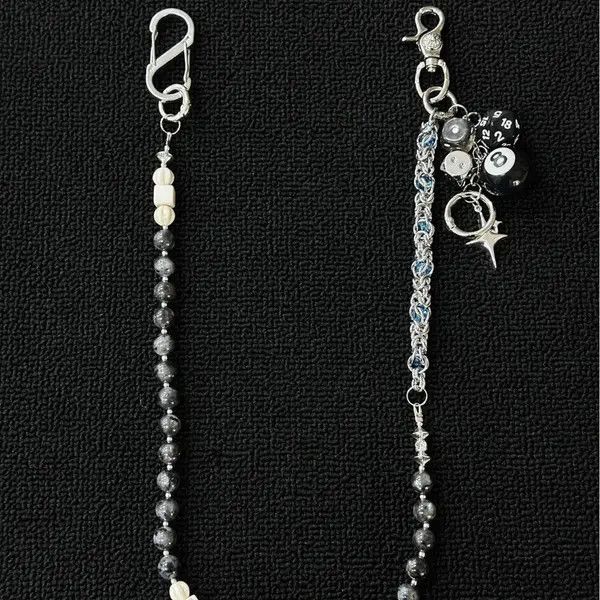 Jewelry Black Beaded Chain Wallet Keychain with Dice Charms Size ONE SIZE - 7 Thumbnail
