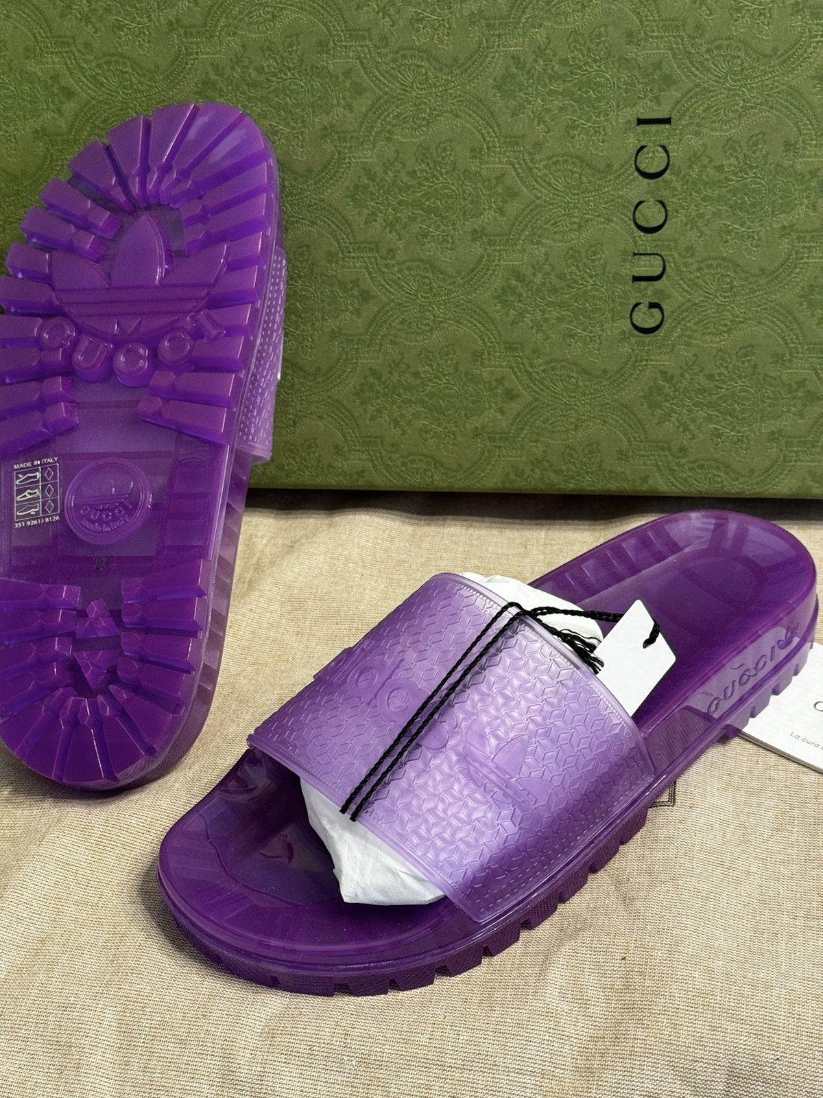 Gucci GUCCI X ADIDAS Rubber Printed Slides w/ Tags Size US 7 / IT 37 - 10 Thumbnail