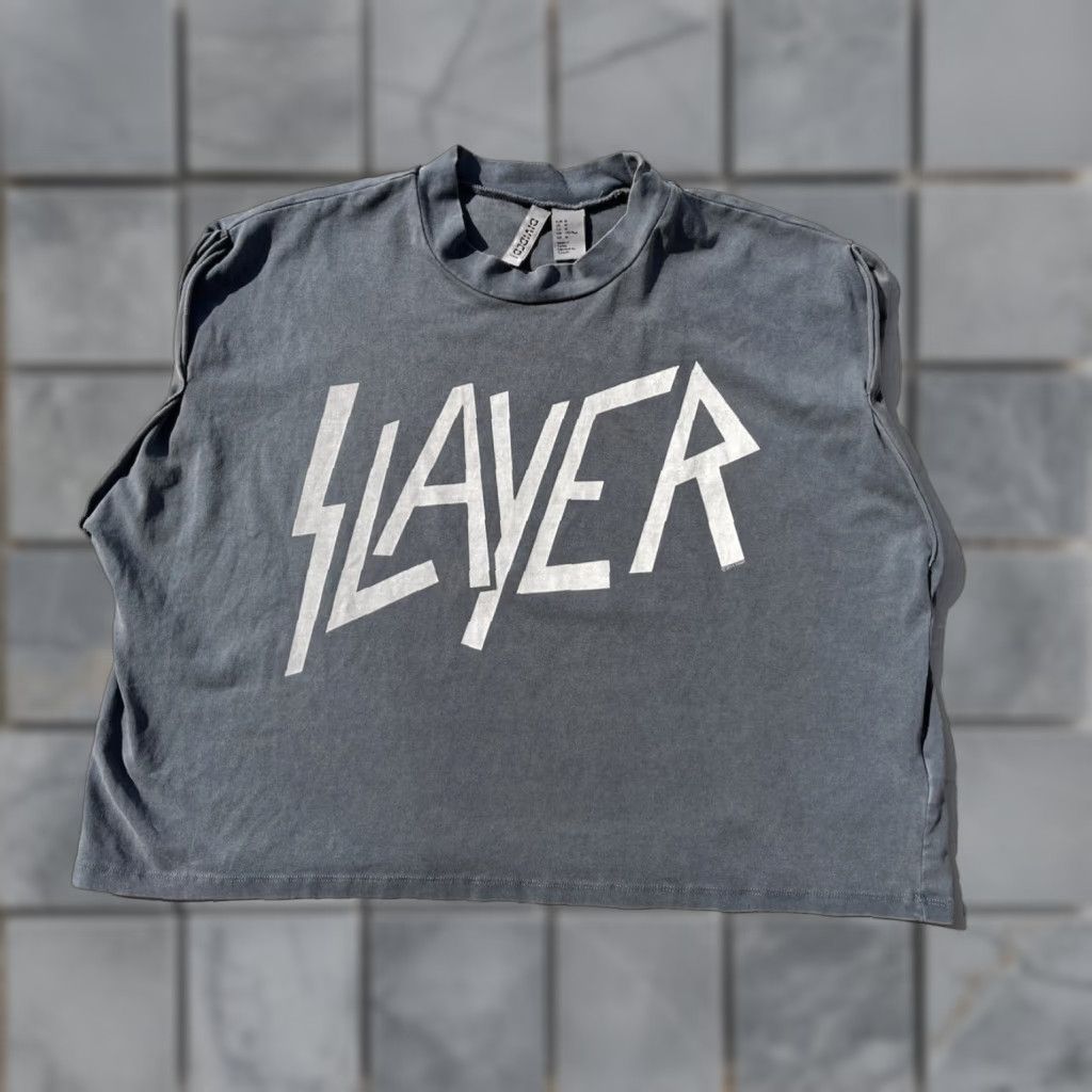 Vintage Women's Slayer T-Shirt Gray Spell-Out M Metal Thrash 80s Scream King Araya Mid Size L / US 10 / IT 46 - 1 Thumbnail