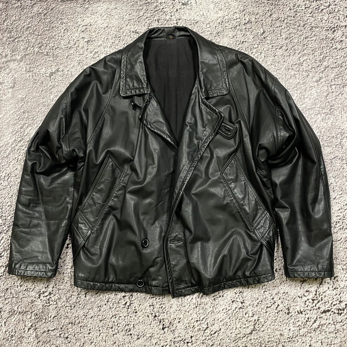 image of 90’S Avant Garde Asymmetrical Leather Jacket in Black, Men's (Size Medium)