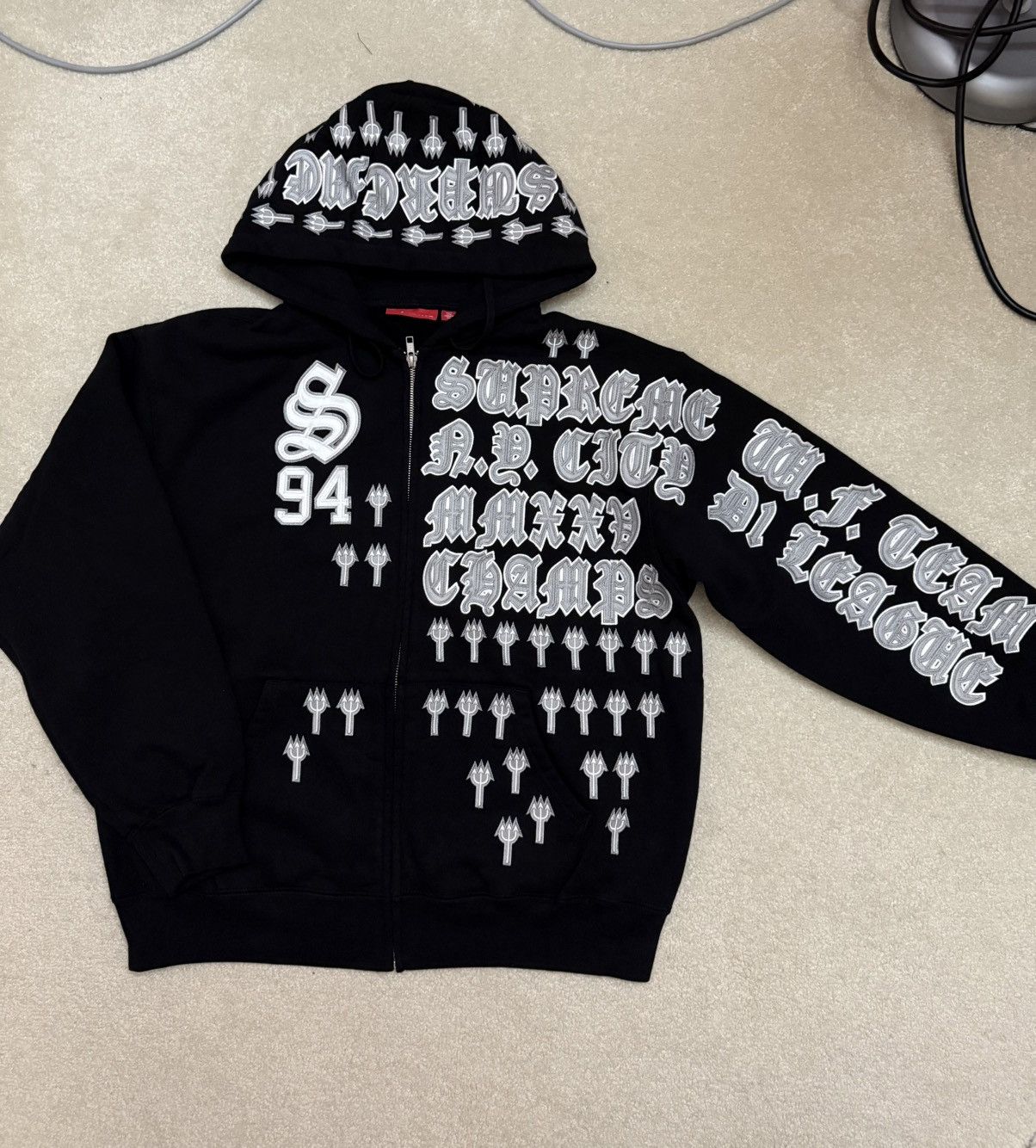 Supreme League Champs Zip Up Hoodie Grey Supreme League Champs Zip