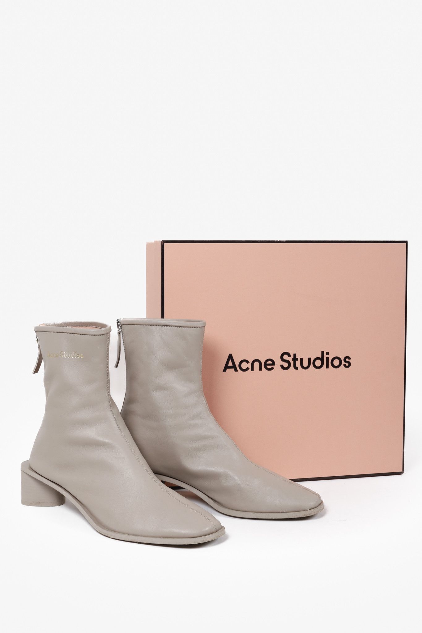 image of Acne Studios Light Taupe Branded Logo Boots, Women's (Size 9)