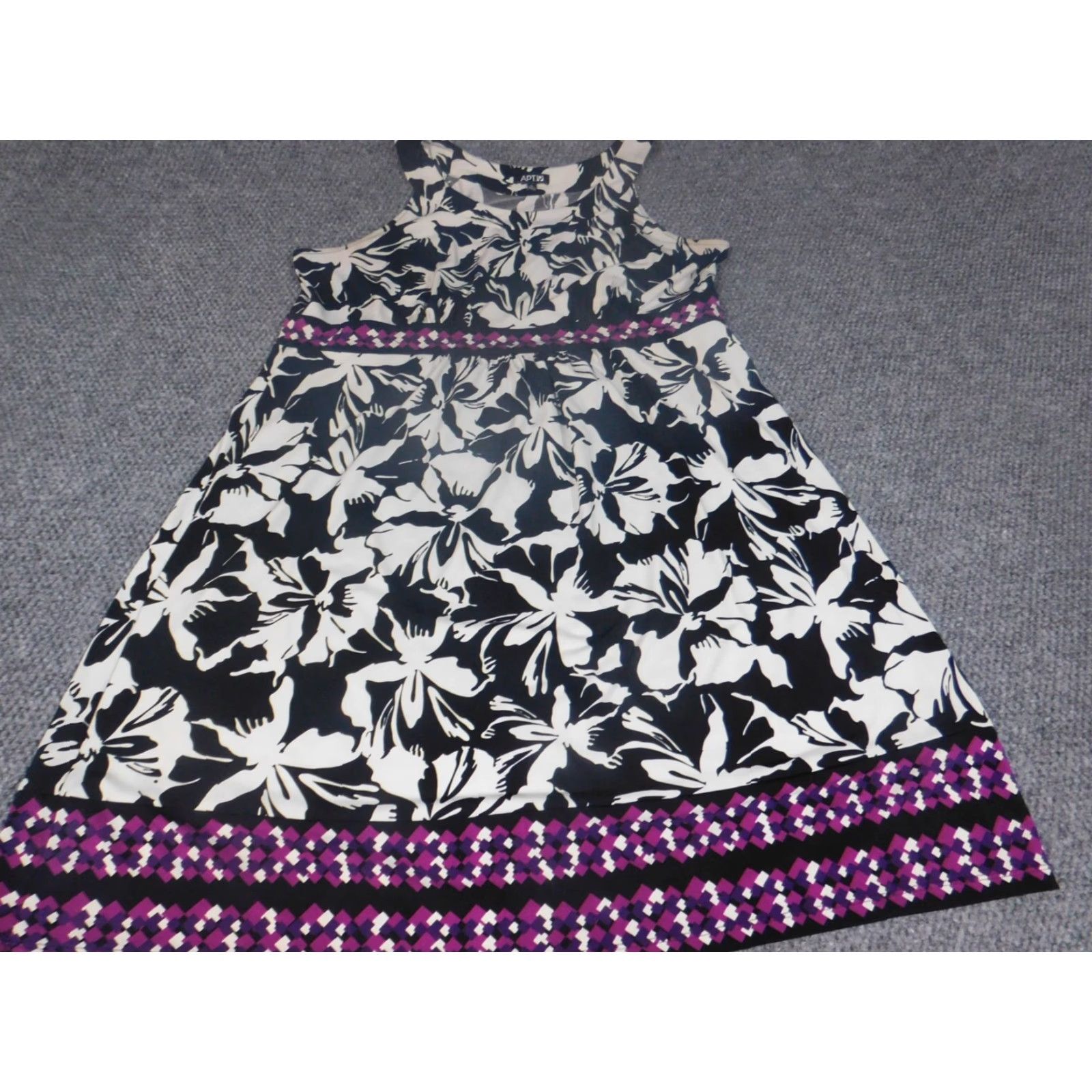 Apt. 9 Apt. 9 Womens Dress A-Line Knee Length Sleeveless XL Black Floral Polyester Rayon Zipper Crew Neck Pattern: Floral Vintage No } Size XL / US 12-14 / IT 48-50 - 3 Thumbnail