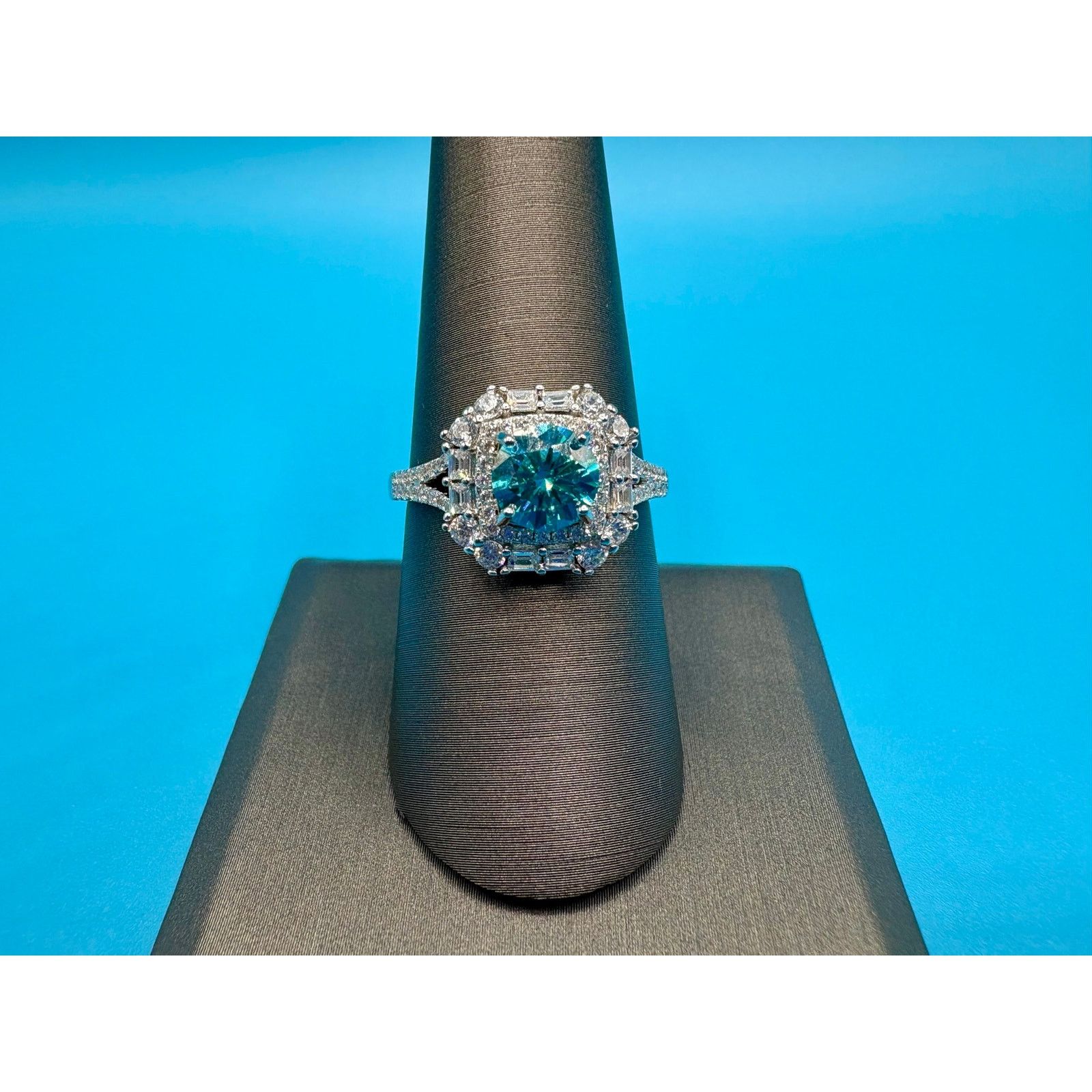 Jewelry 2ct Aquamarine & White Moissanite in 925 Sterling - Sz 8.5 Size ONE SIZE - 2 Thumbnail