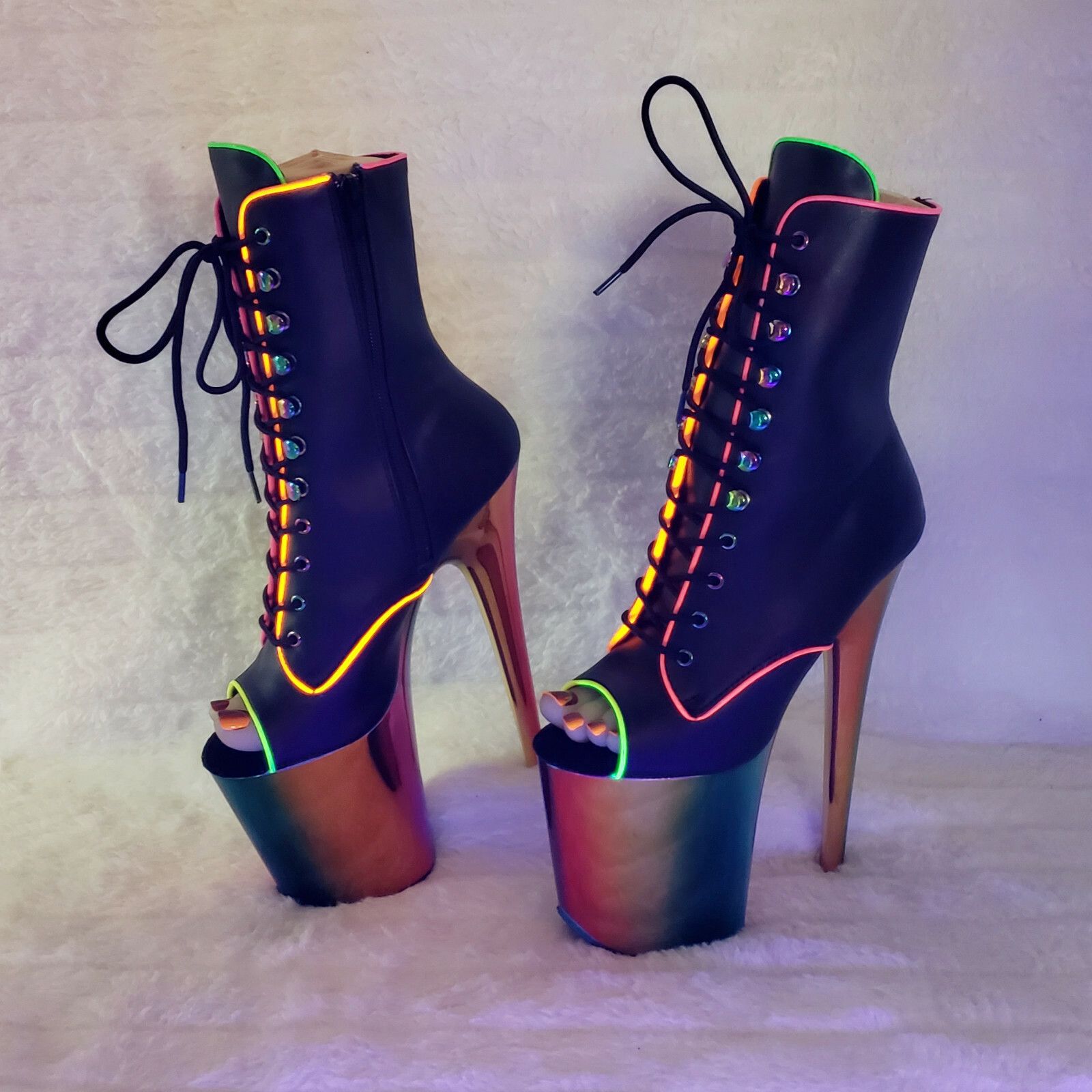 Other Flamingo 1021RC Rainbow Chrome 8" Heels Platform Neon Trim A Size US 10 / IT 40 - 9 Thumbnail