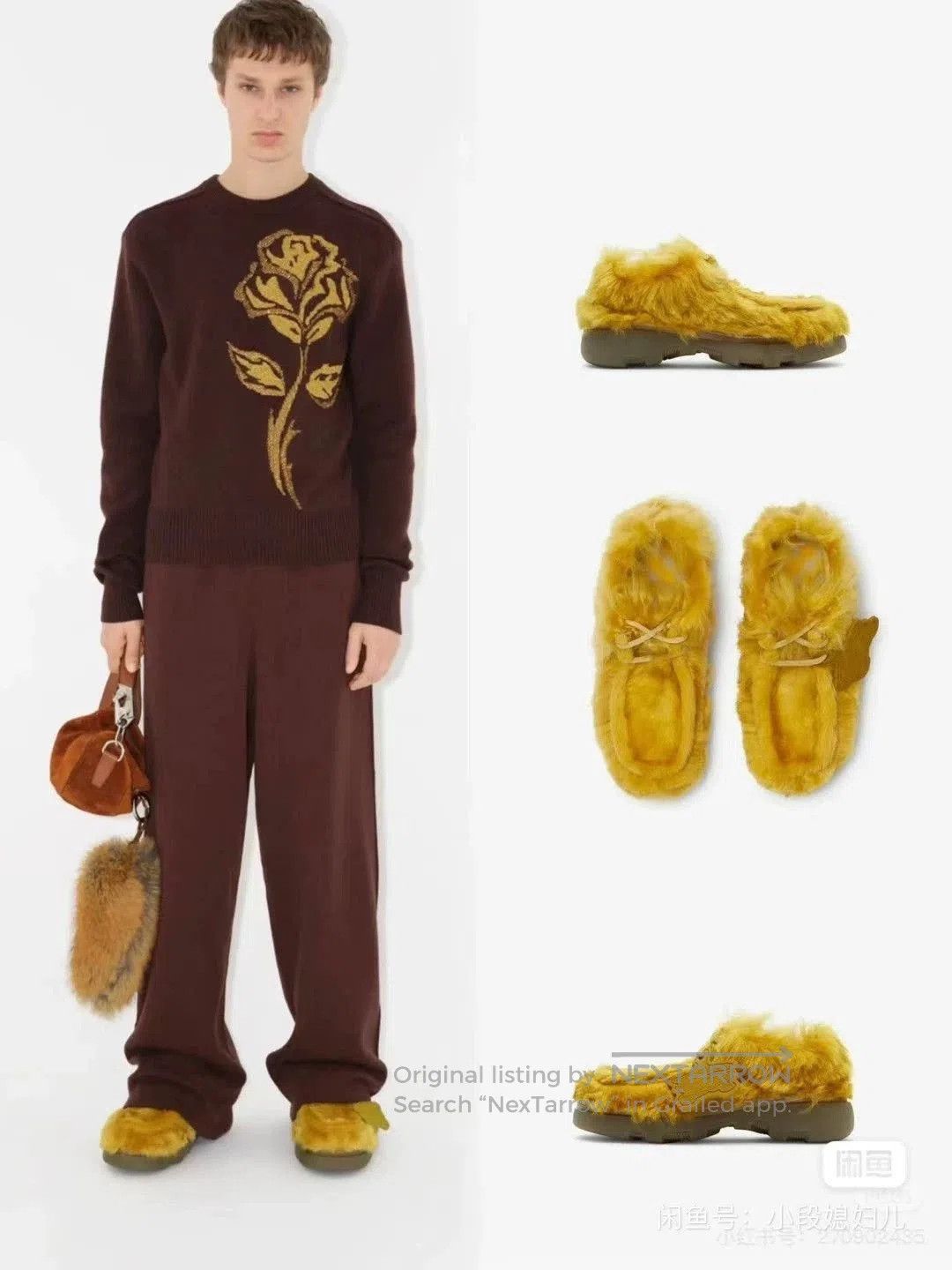 Burberry Yellow Furry Laced Slip. Size US 8 / EU 41 - 2 Thumbnail