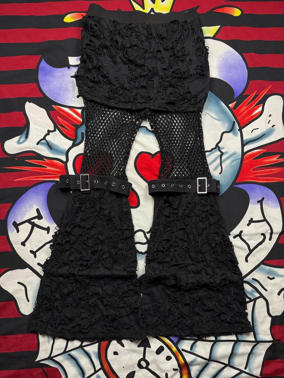 Japanese Brand Punk Romwe Gothic flared leggings Size L Fishnet Knit Size 28" / US 6 / IT 42 - 1 Thumbnail
