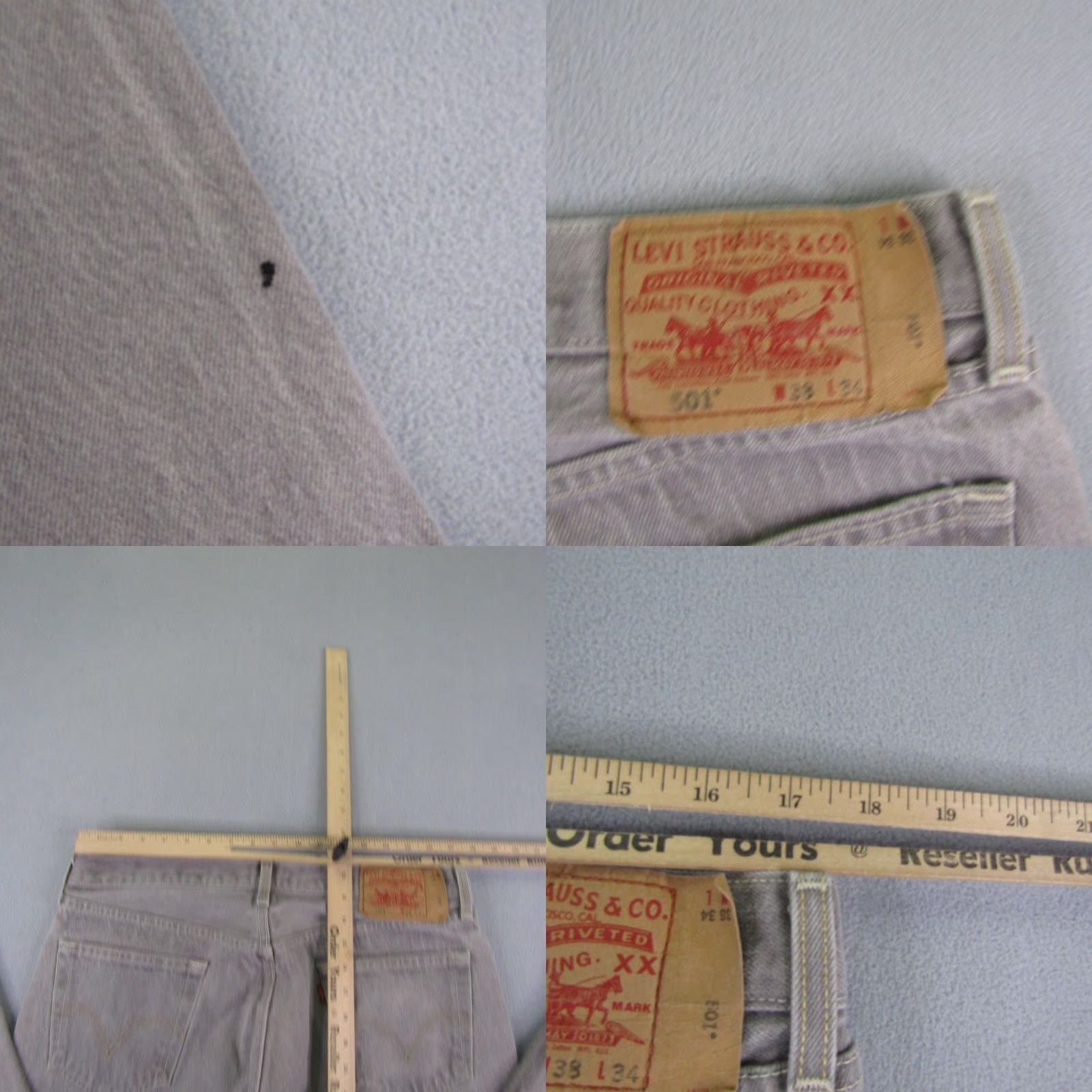 Levi's VINTAGE Levi's Jeans Mens 501 Button Fly Straight Denim Beige 38x34 Regular 32in Inseam Mens Size US 35 - 8 Thumbnail