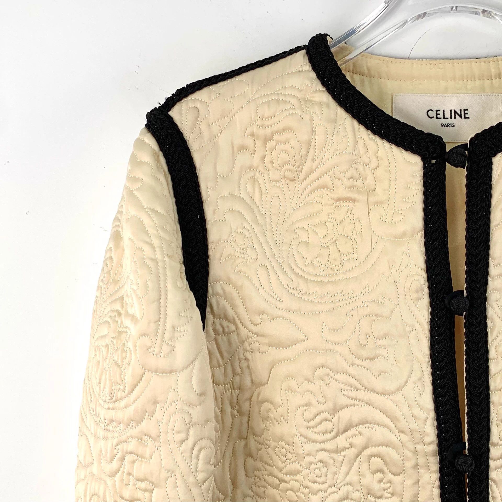 Celine Celine Beige Floral Embossed Crew Neck Long Sleeve Jacket Size S / US 4 / IT 40 - 3 Thumbnail