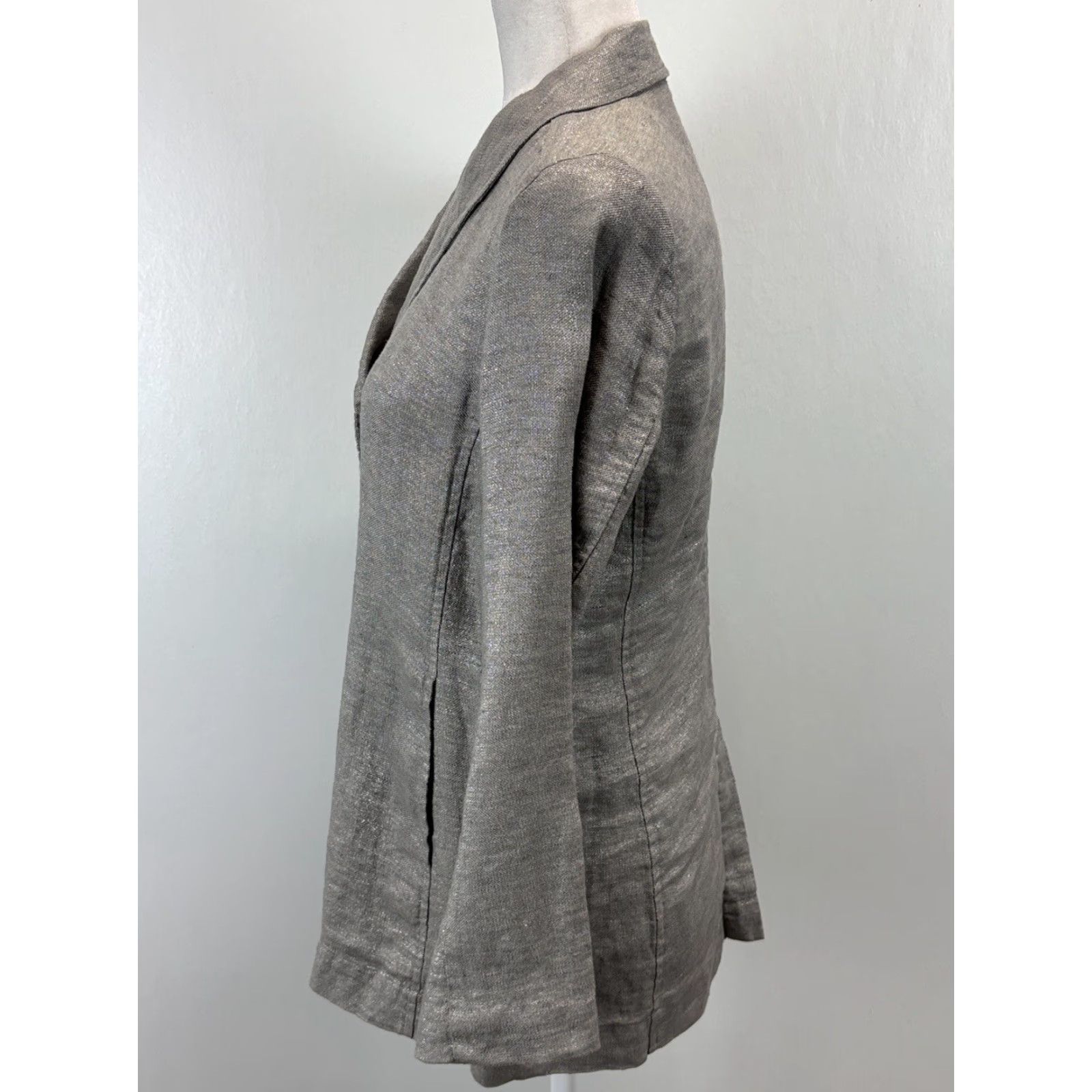 Eileen Fisher Eileen Fisher Twinkle Linen Blazer Jacket Small Petite Sp Metallic Womens PS Silver Blazer Linen Blend Metal Size S / US 4 / IT 40 - 2 Thumbnail