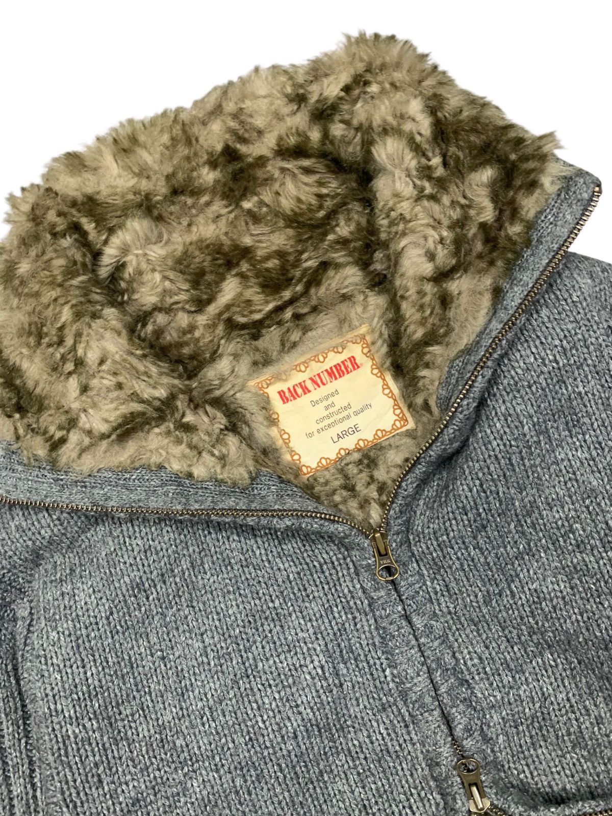 Le Grande Bleu (L.G.B.) Y2k BACK NUMBER fur highneck knited flared sleeve jacket Size US L / EU 52-54 / 3 - 4 Thumbnail